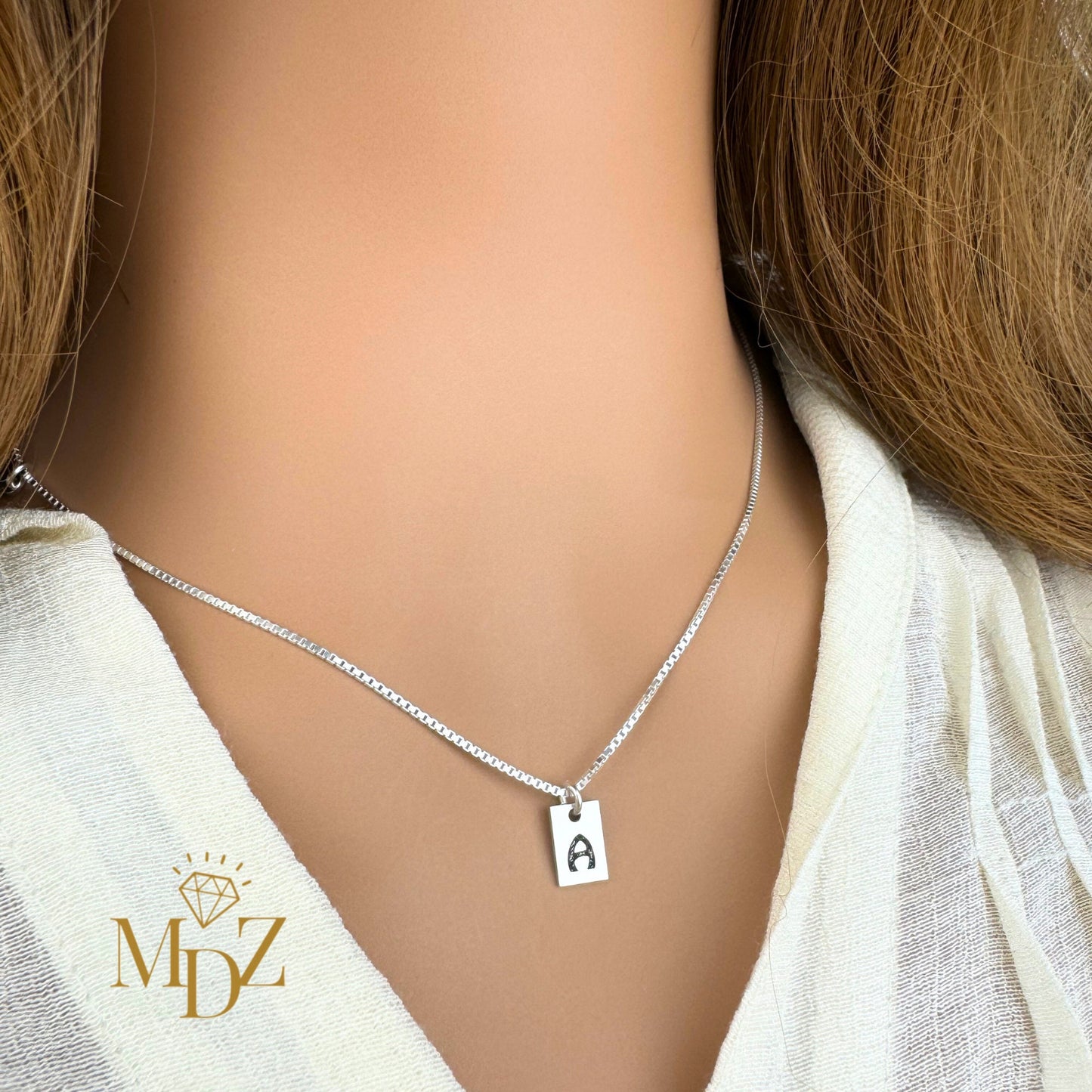 Minimalist Rectangle Initial Necklace