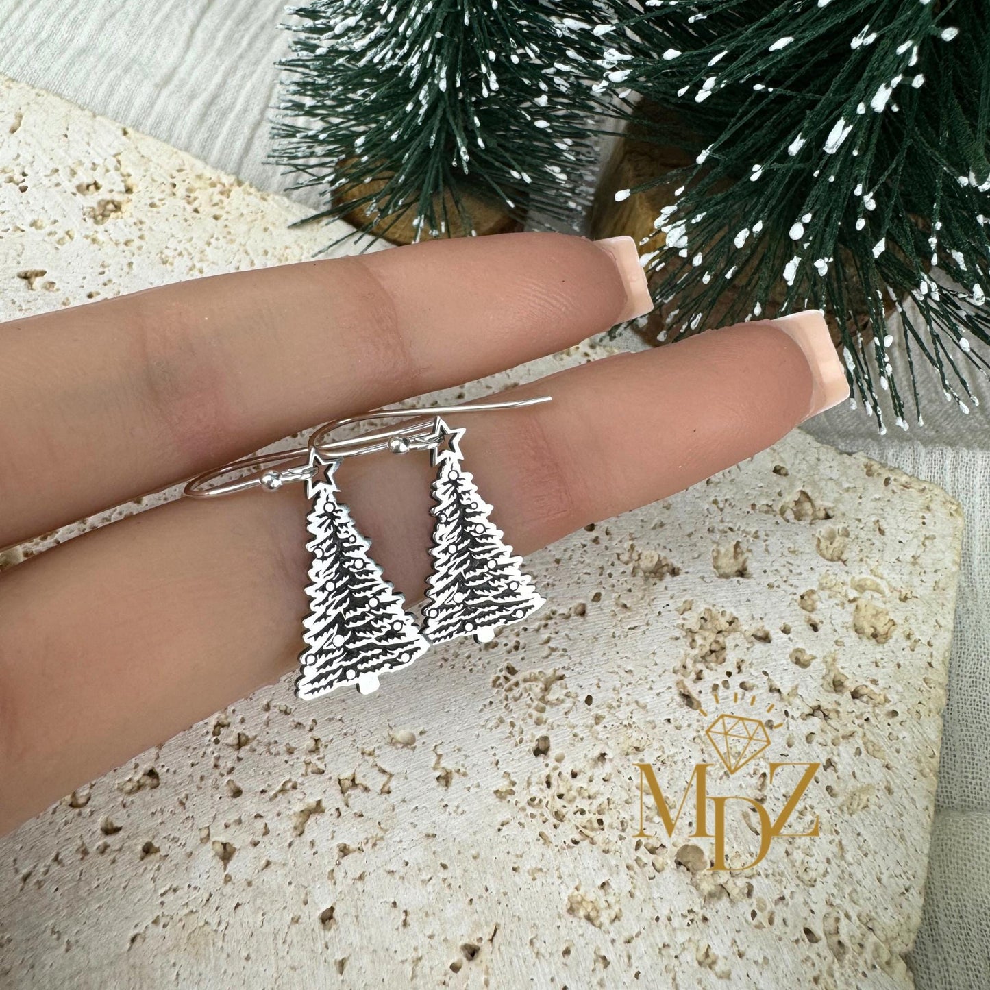 Sterling Silver Christmas Tree Earrings