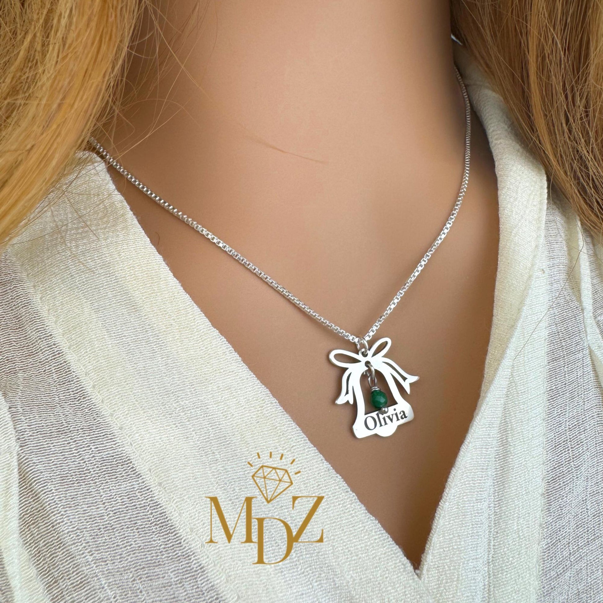 Personalized Christmas Bell Necklace - Sterling Silver