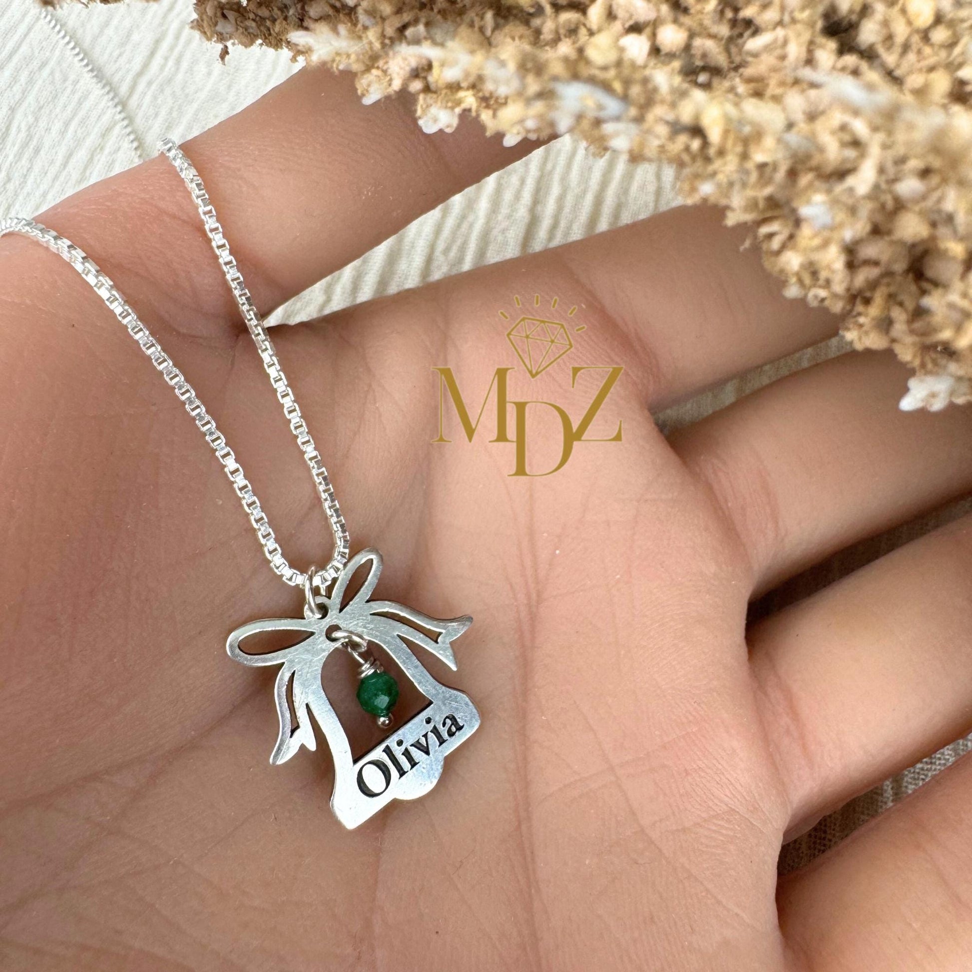 Personalized Christmas Bell Necklace - Sterling Silver