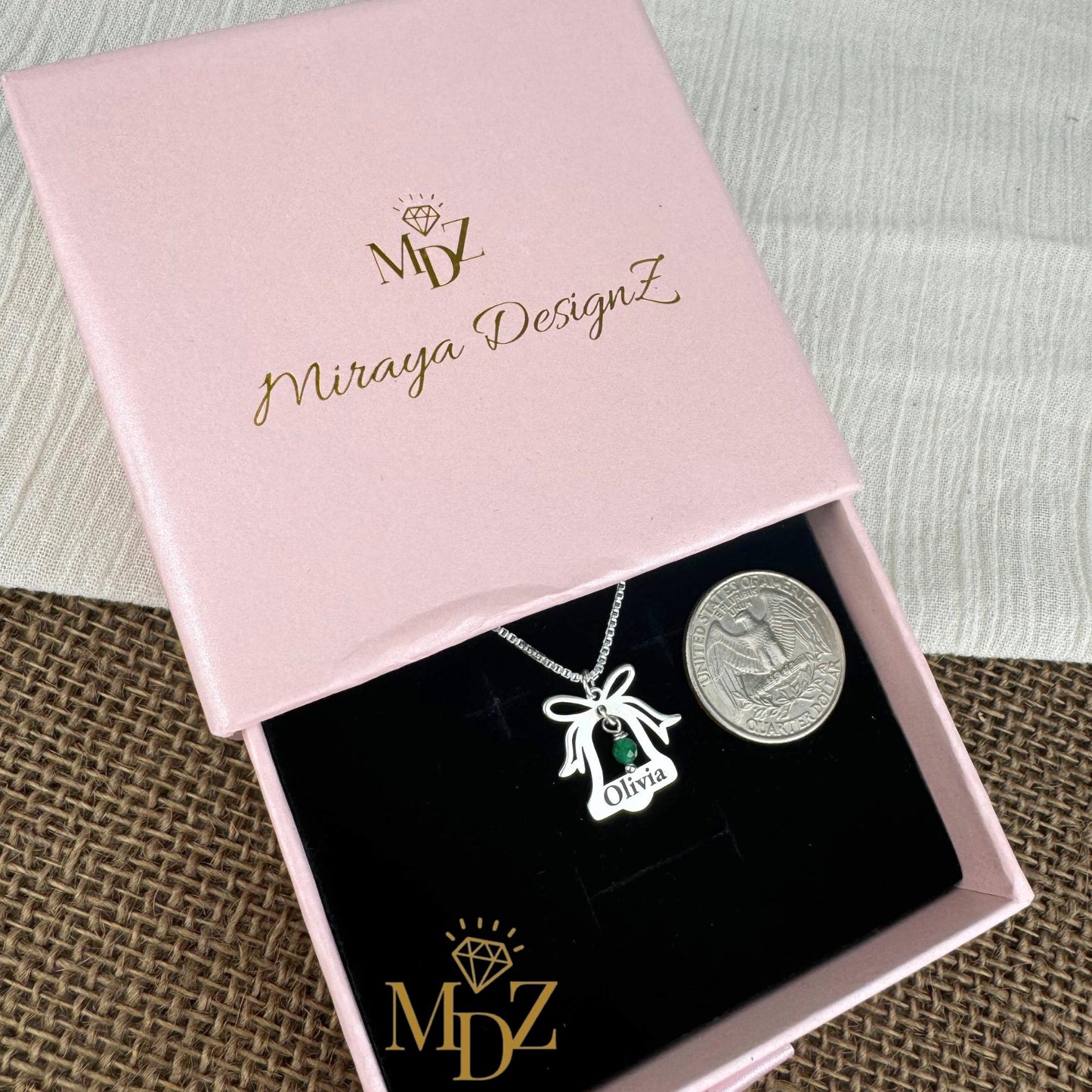 Personalized Christmas Bell Necklace - Sterling Silver