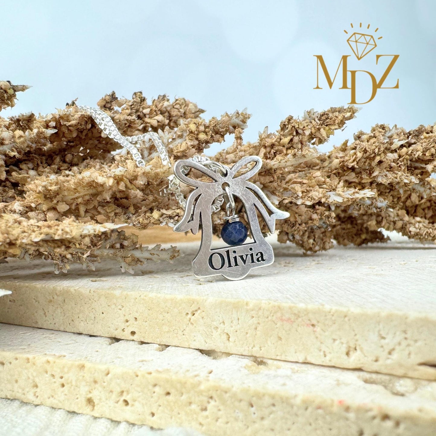 Personalized Christmas Bell Necklace - Sterling Silver