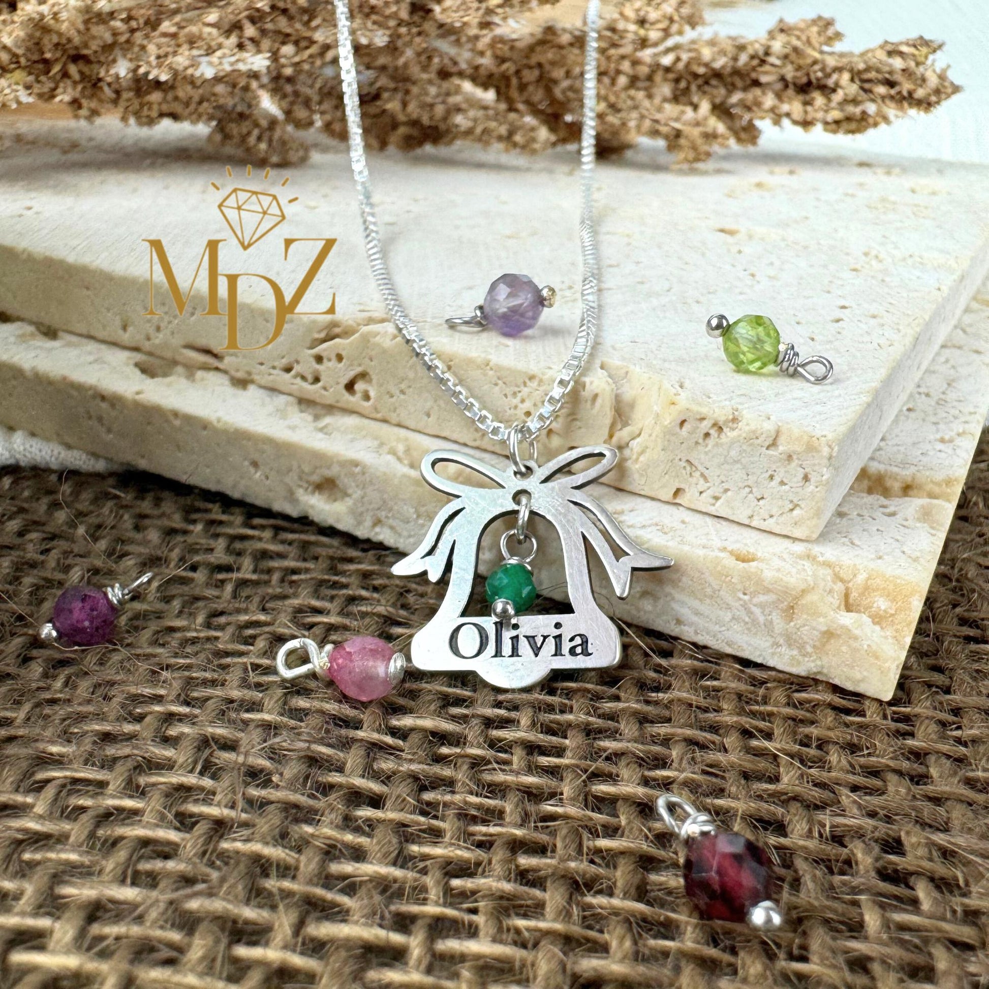 Personalized Christmas Bell Necklace - Sterling Silver