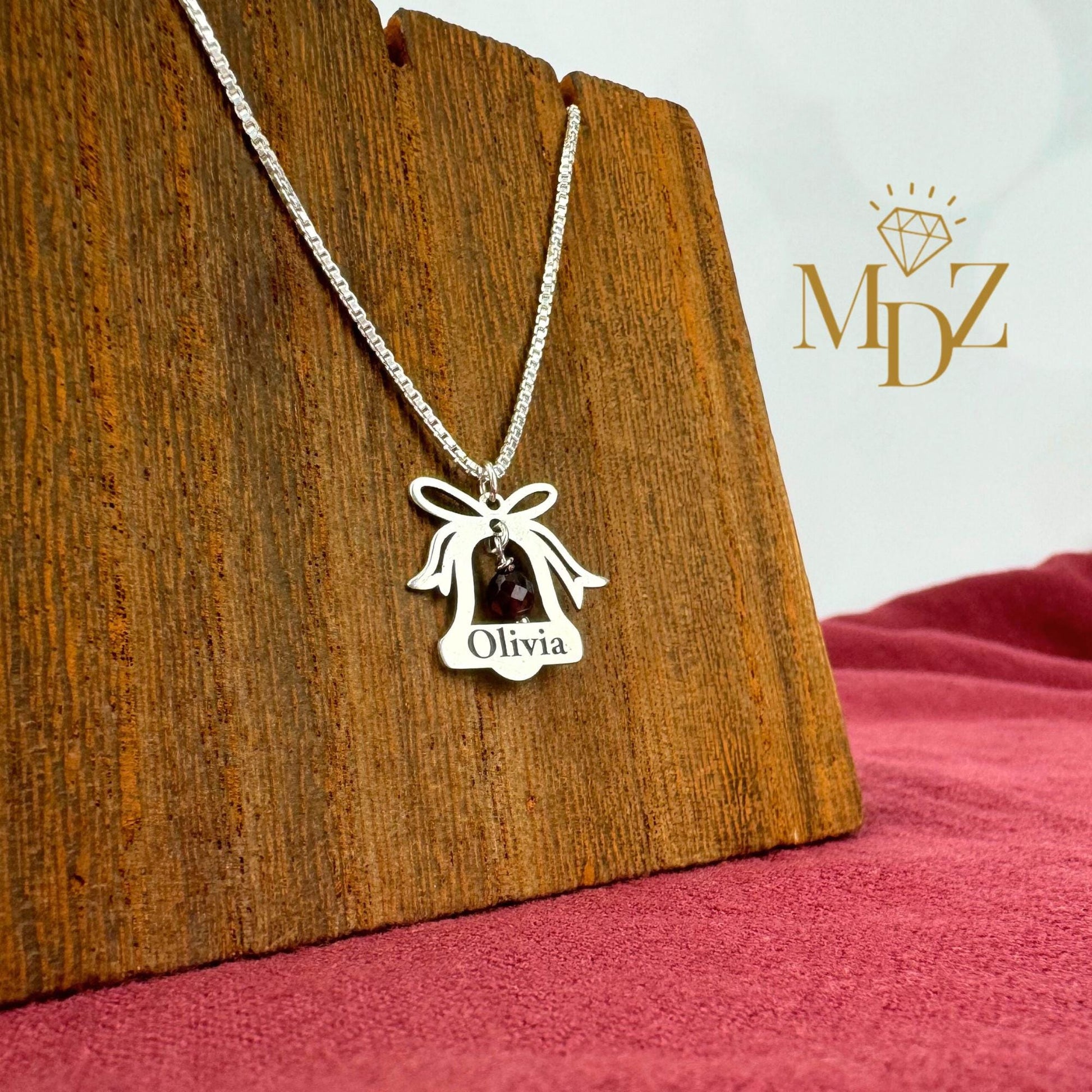 Personalized Christmas Bell Necklace - Sterling Silver