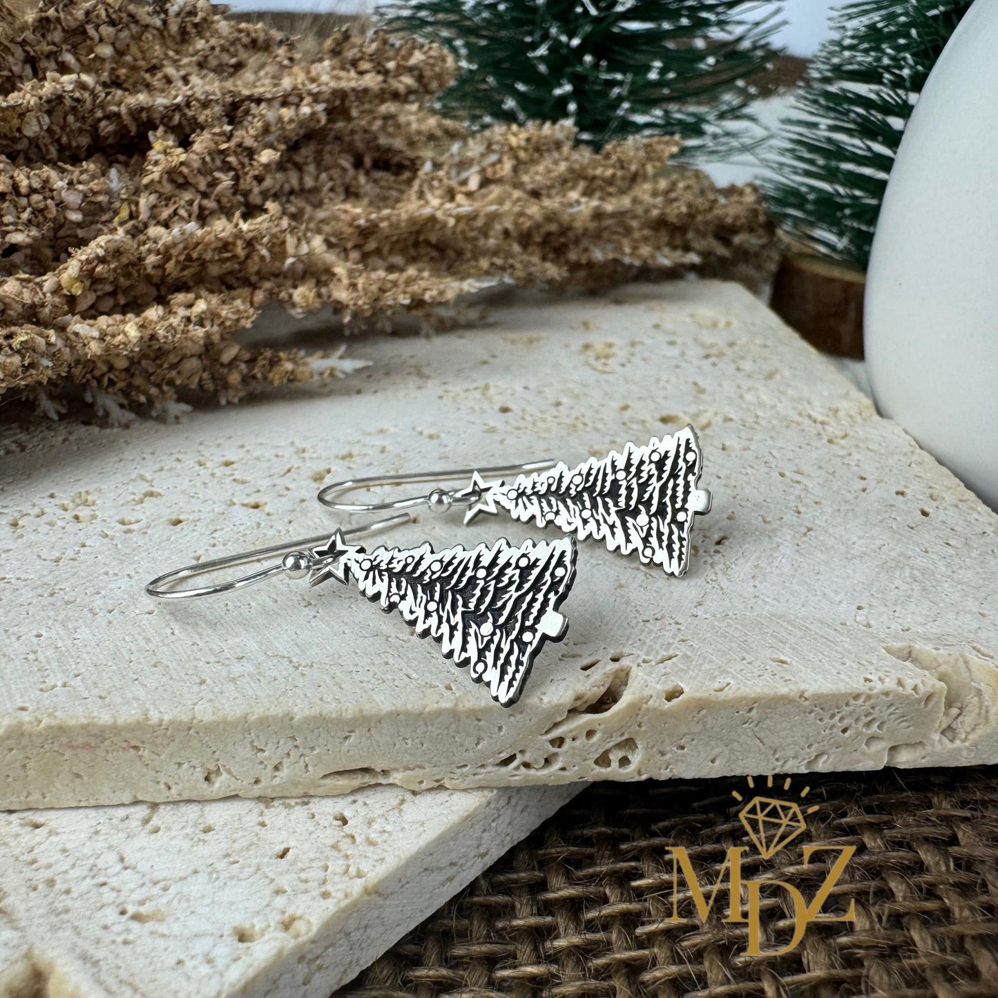 Sterling Silver Christmas Tree Earrings
