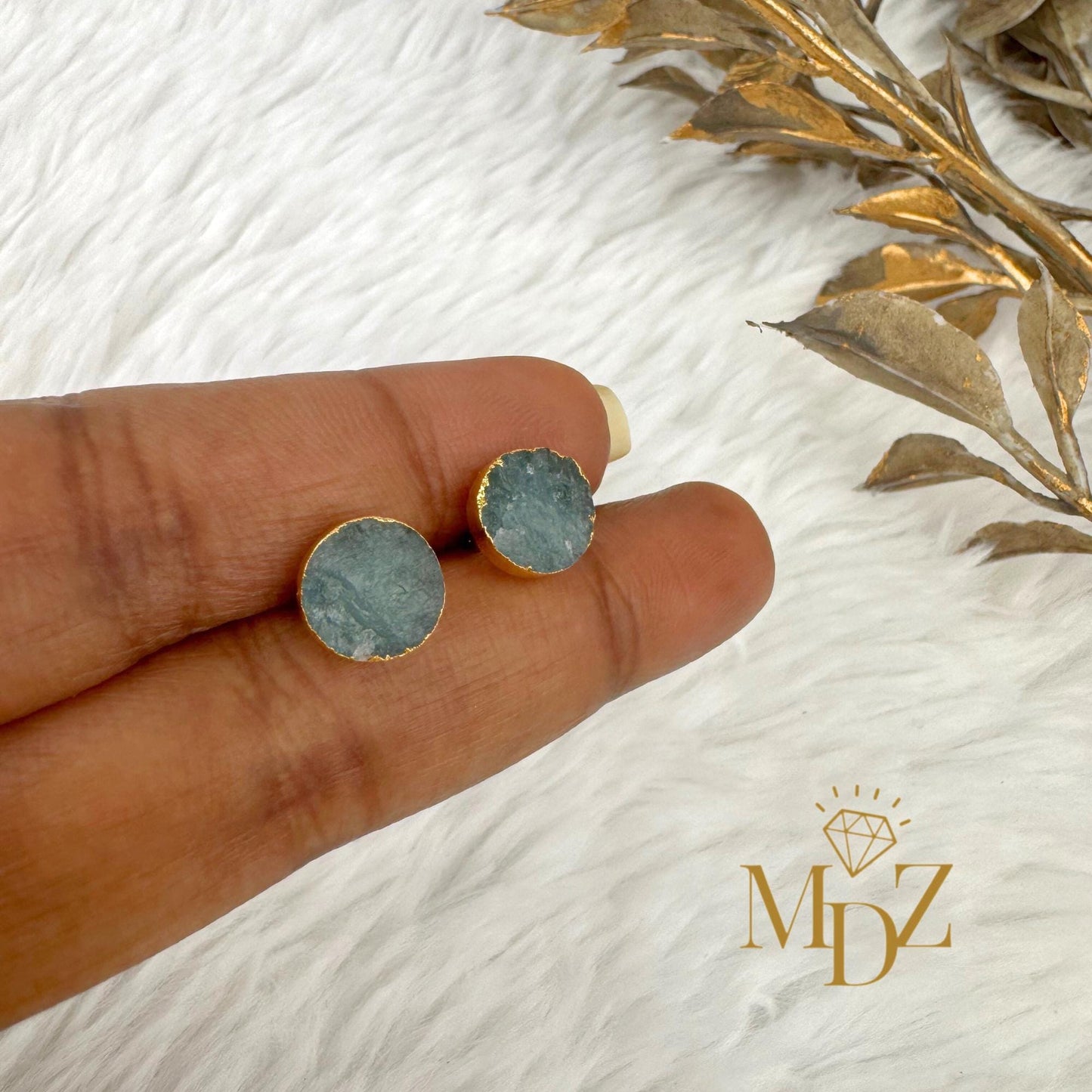 Natural Rough Aquamarine Stud Earrings