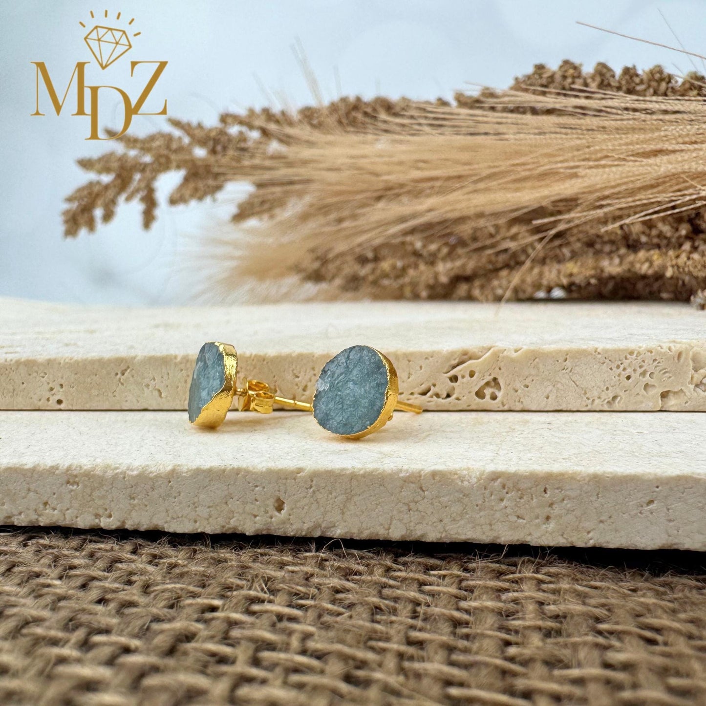 Natural Rough Aquamarine Stud Earrings