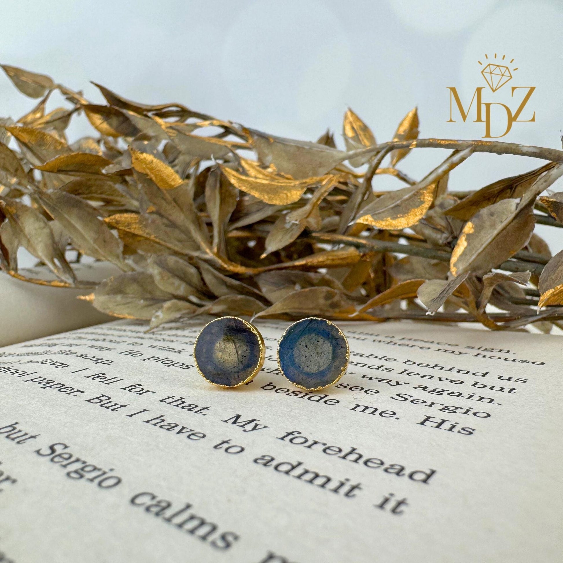 Natural Rainbow Labradorite Stud Earrings