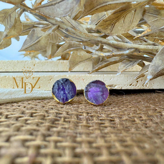 Natural Rough Amethyst Stud Earrings
