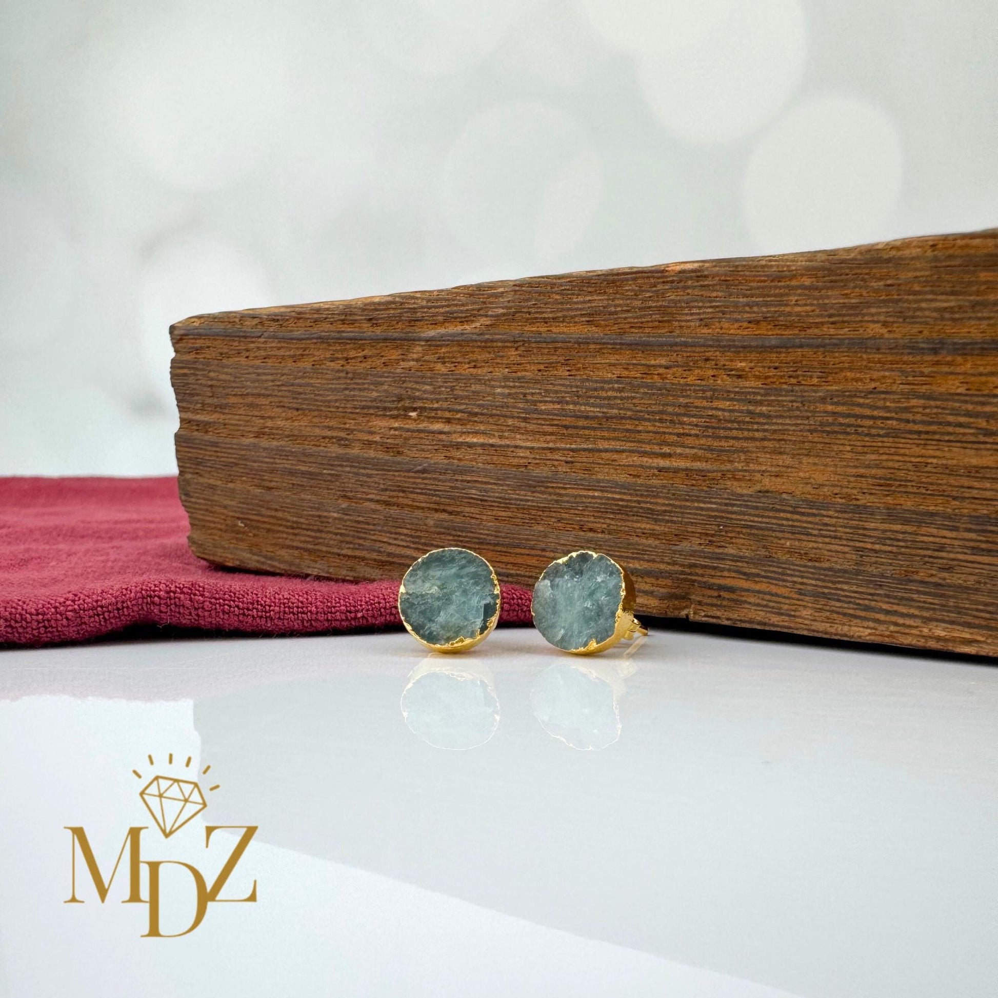 Natural Rough Aquamarine Stud Earrings