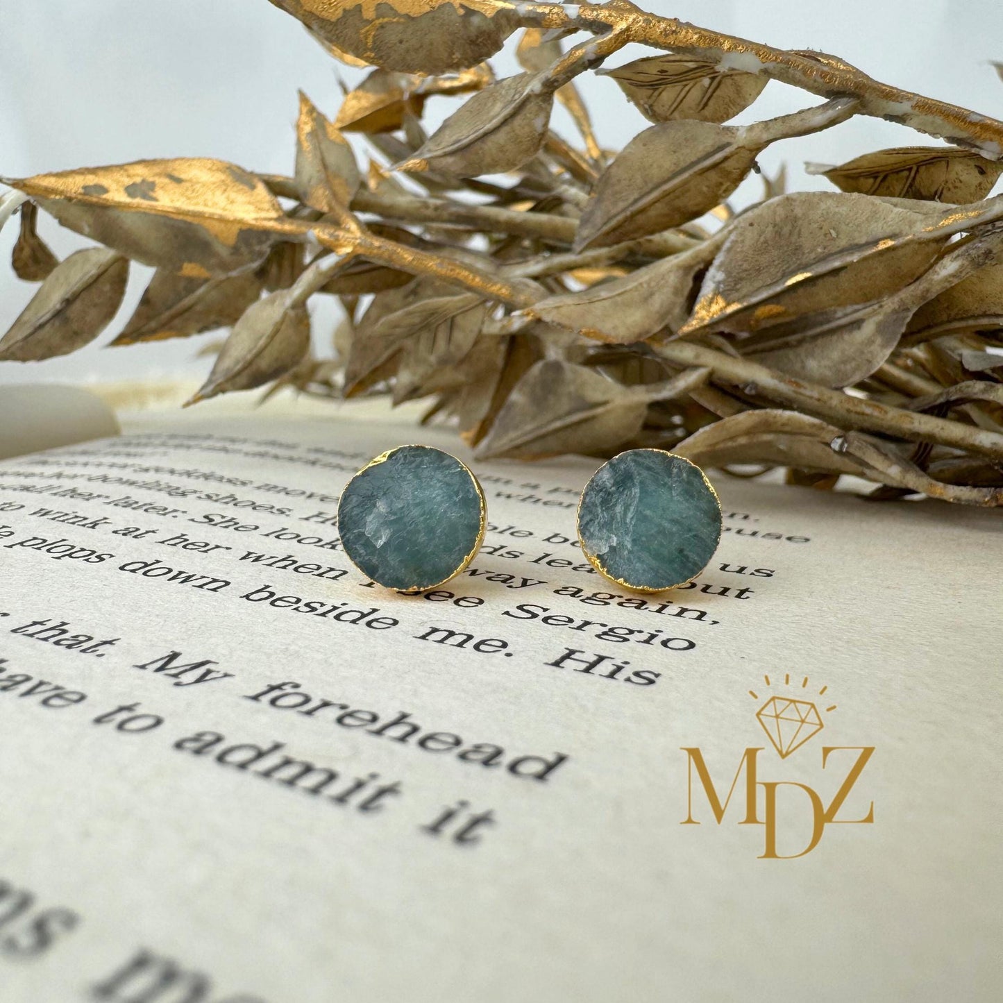 Natural Rough Aquamarine Stud Earrings
