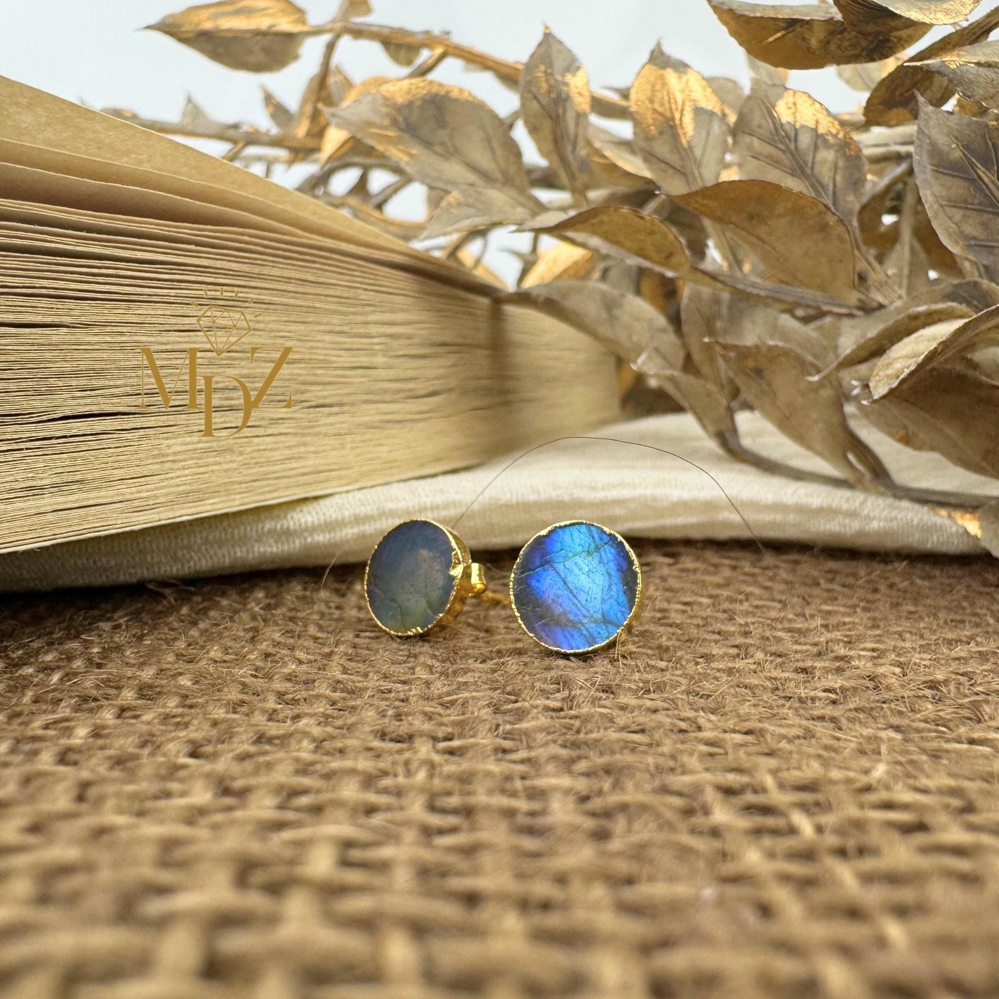 Natural Rainbow Labradorite Stud Earrings