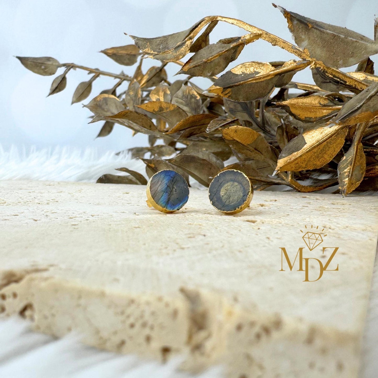 Natural Rainbow Labradorite Stud Earrings