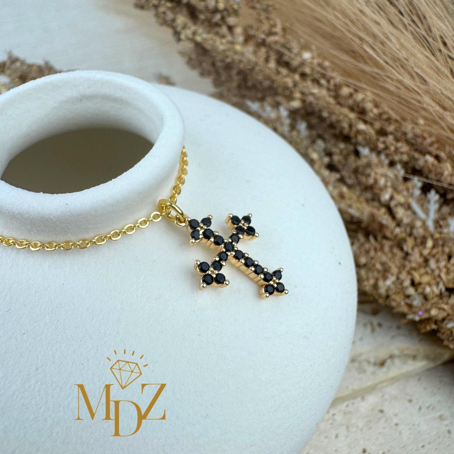 Danity Black CZ Cross Necklace