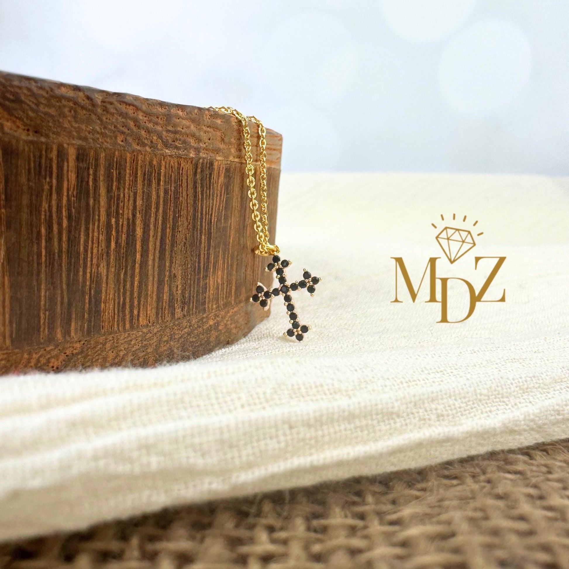 Danity Black CZ Cross Necklace