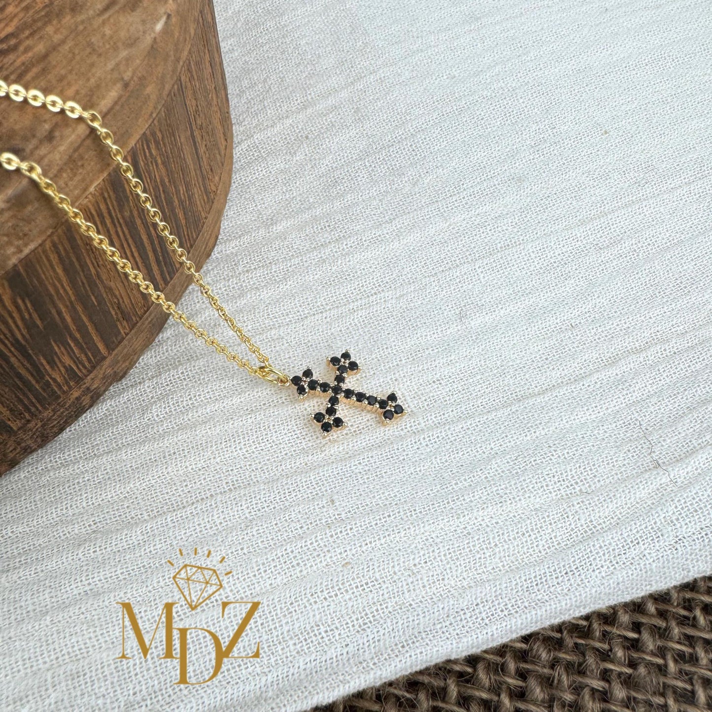 Danity Black CZ Cross Necklace