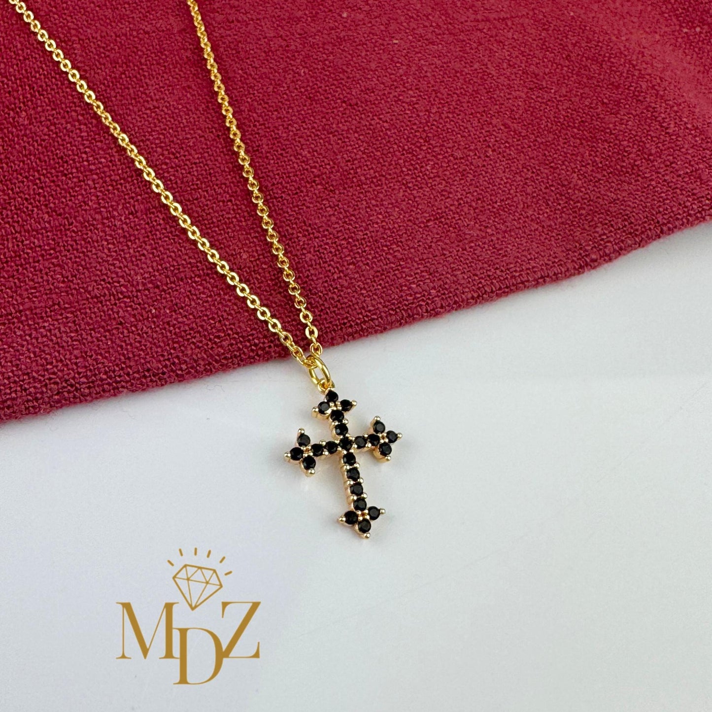 Danity Black CZ Cross Necklace