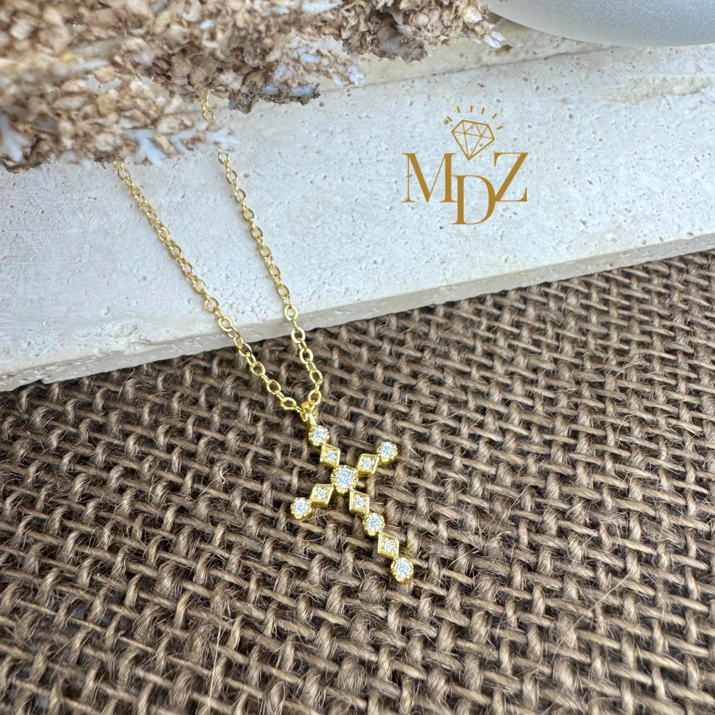 White CZ Cross Necklace