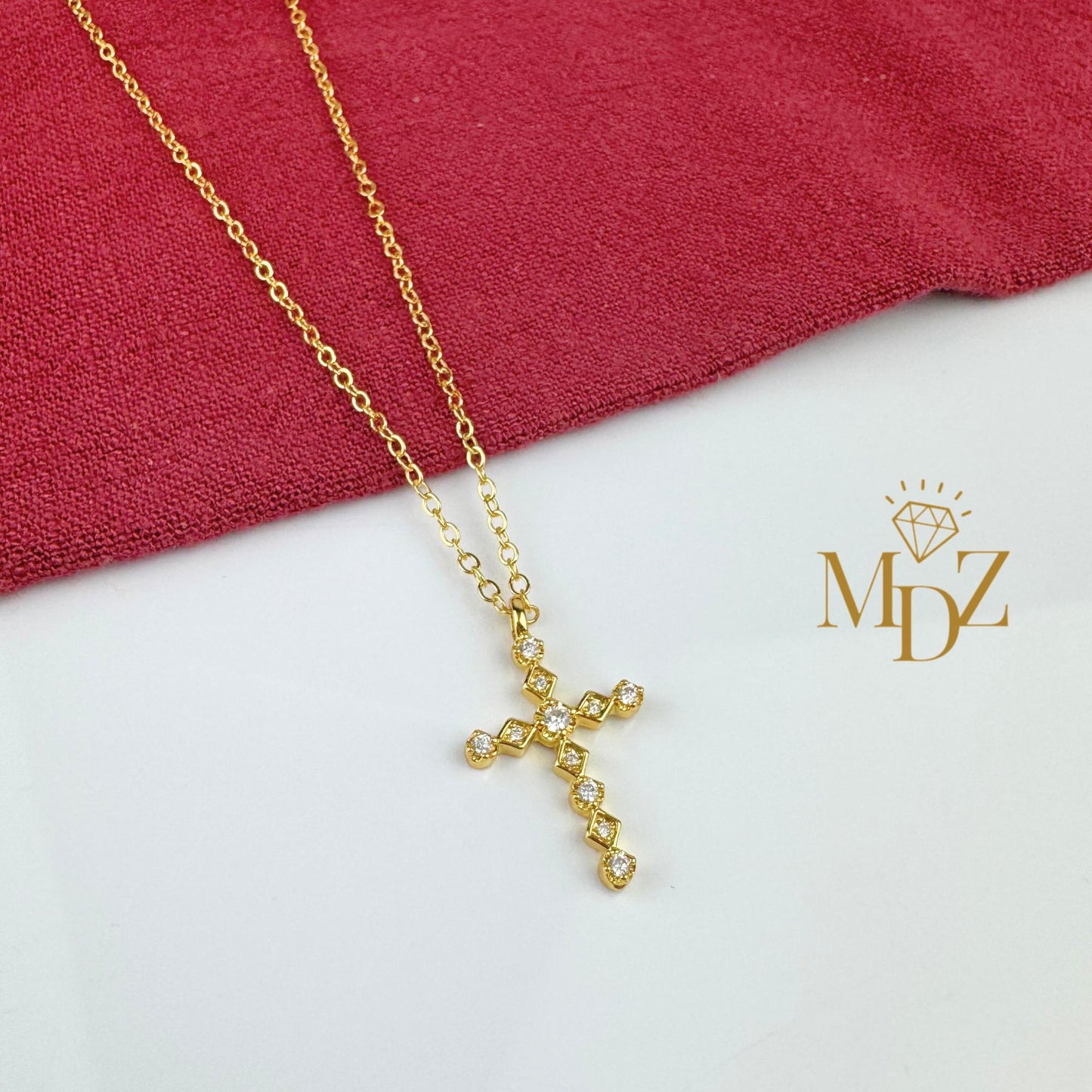 White CZ Cross Necklace