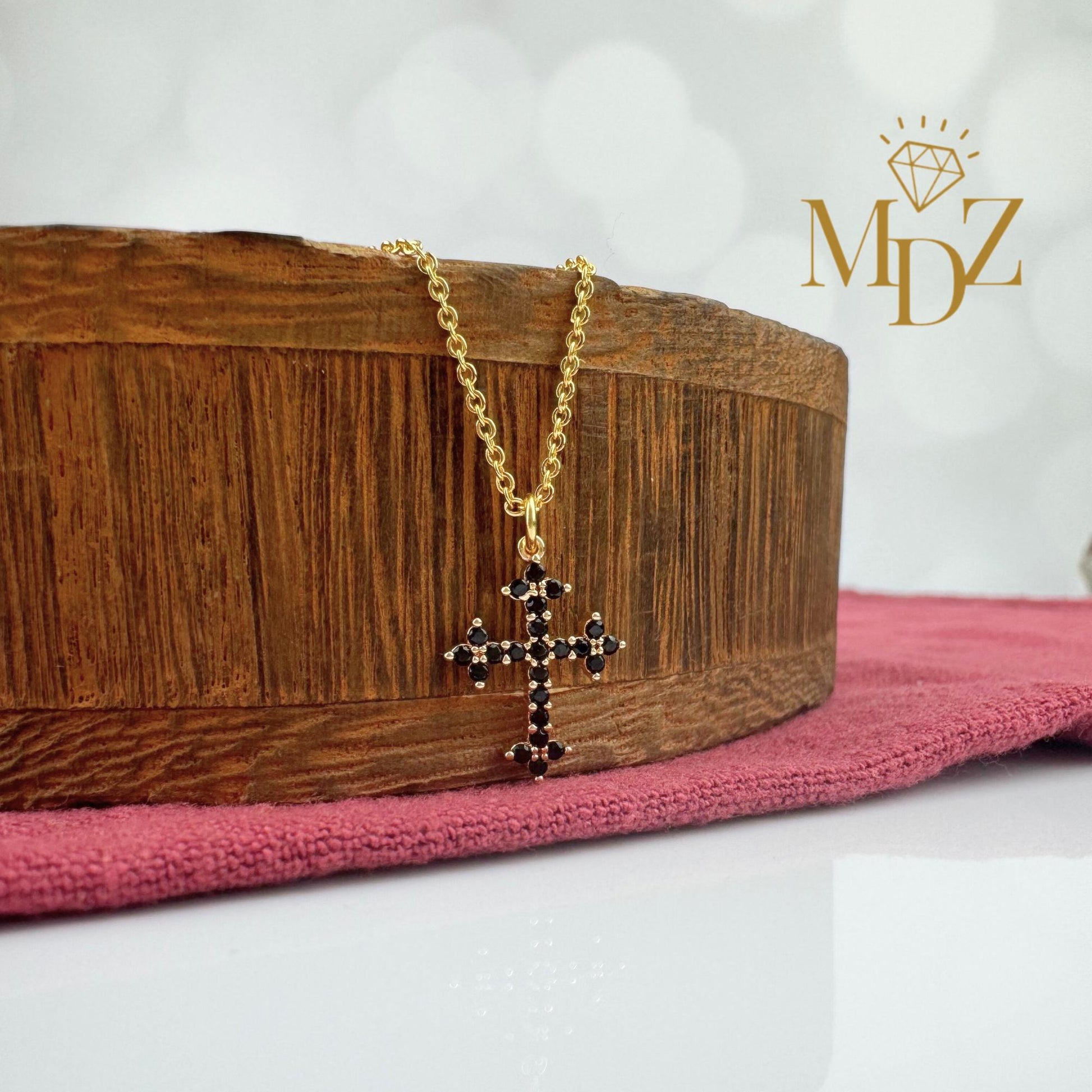 Danity Black CZ Cross Necklace
