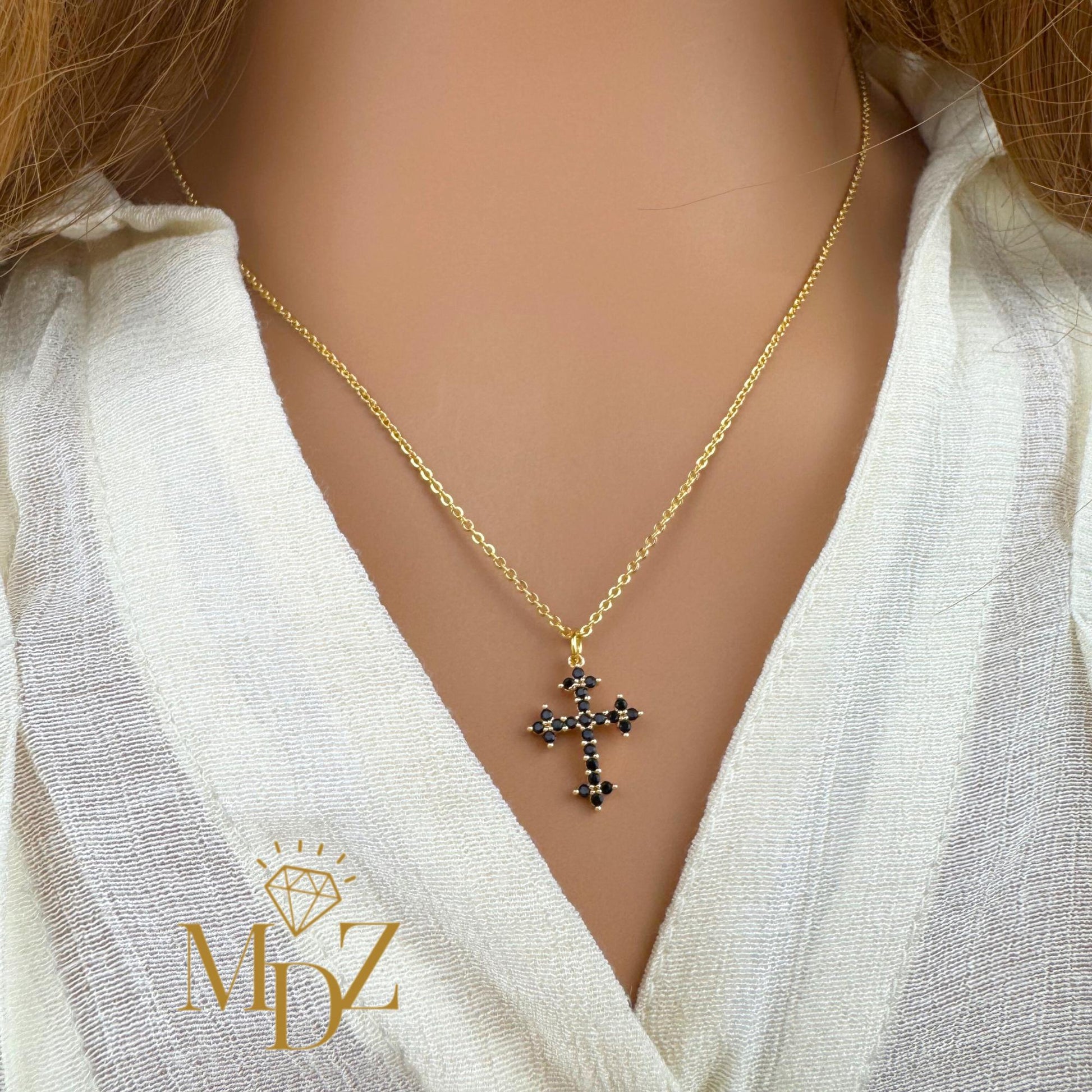 Danity Black CZ Cross Necklace