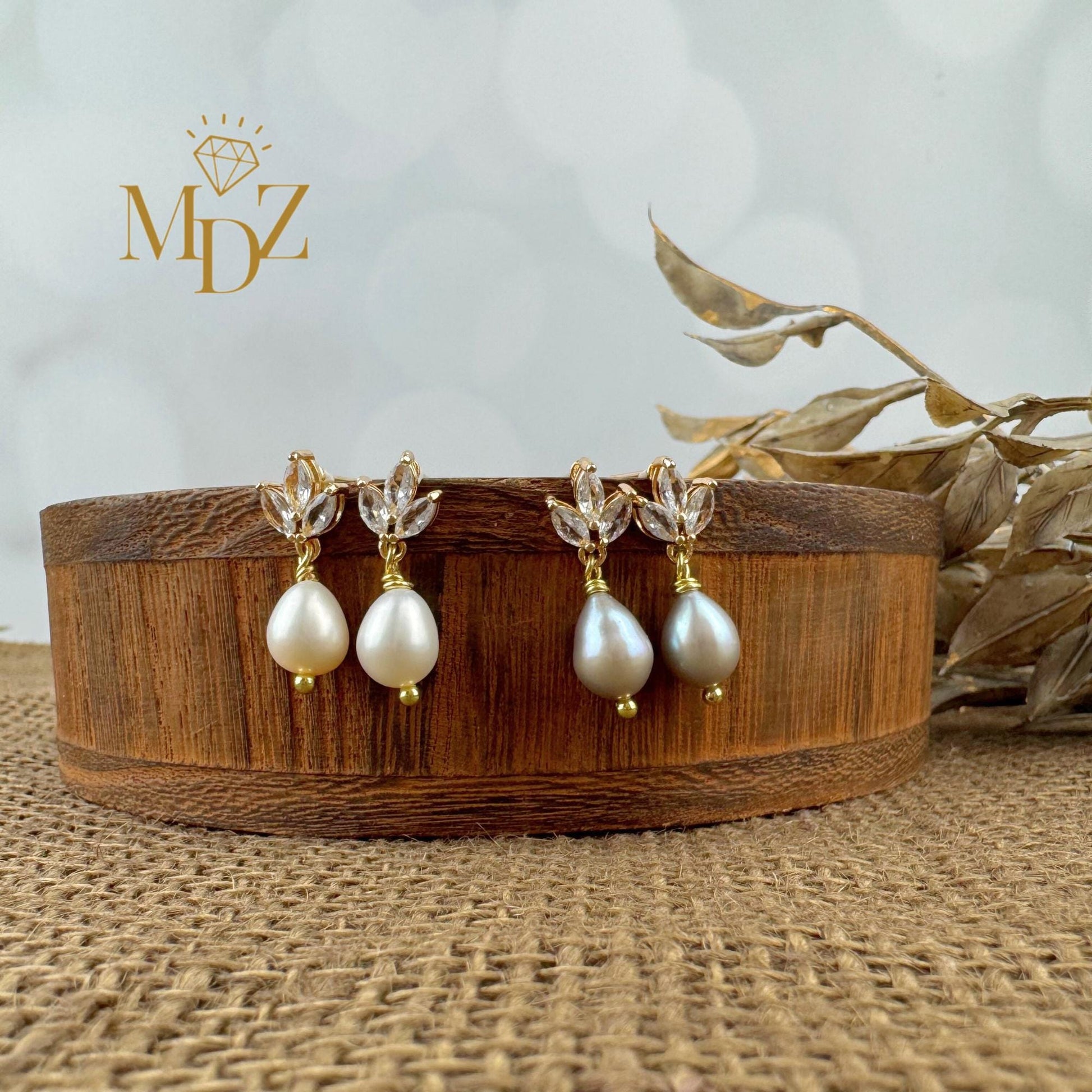 Gold Freshwater Pearl Wedding Earrings