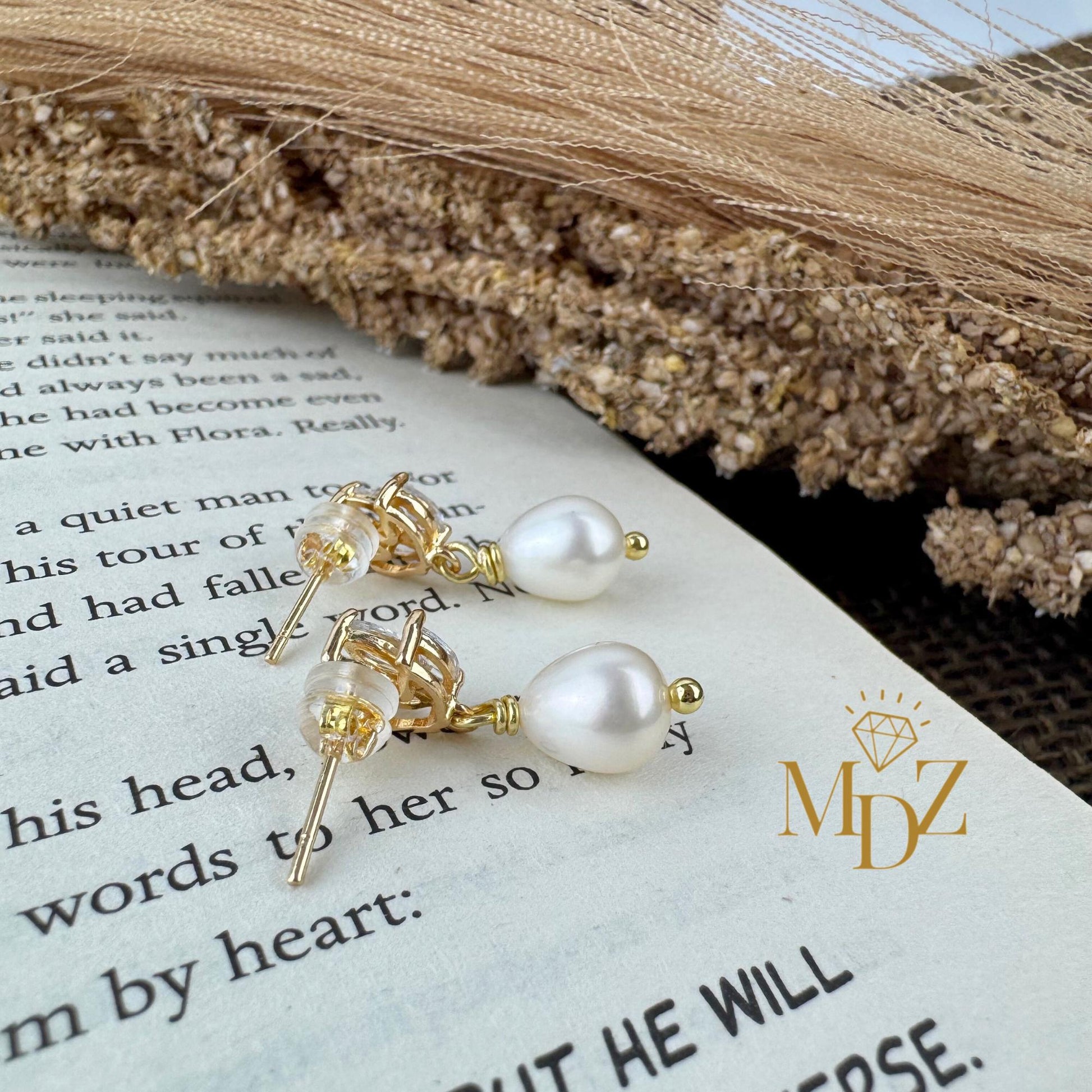 Gold Freshwater Pearl Wedding Earrings