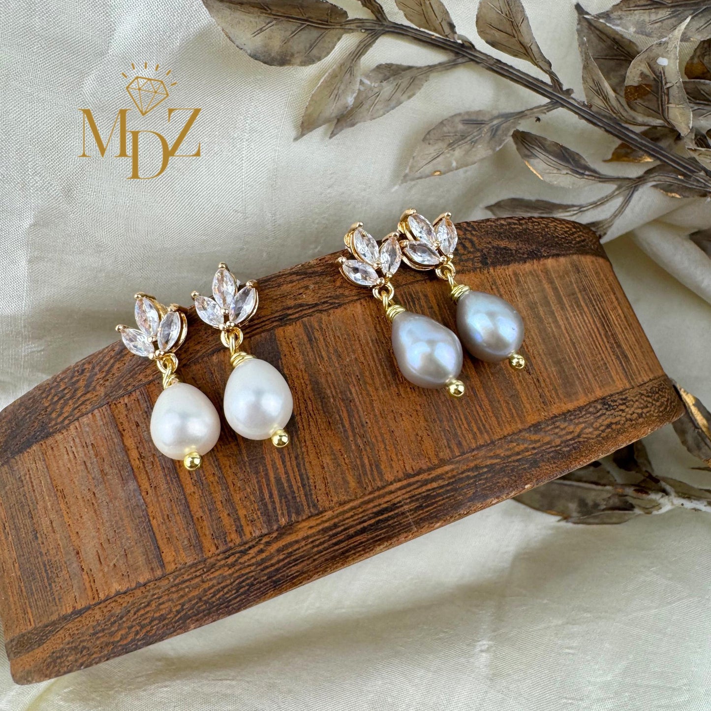 Gold Freshwater Pearl Wedding Earrings