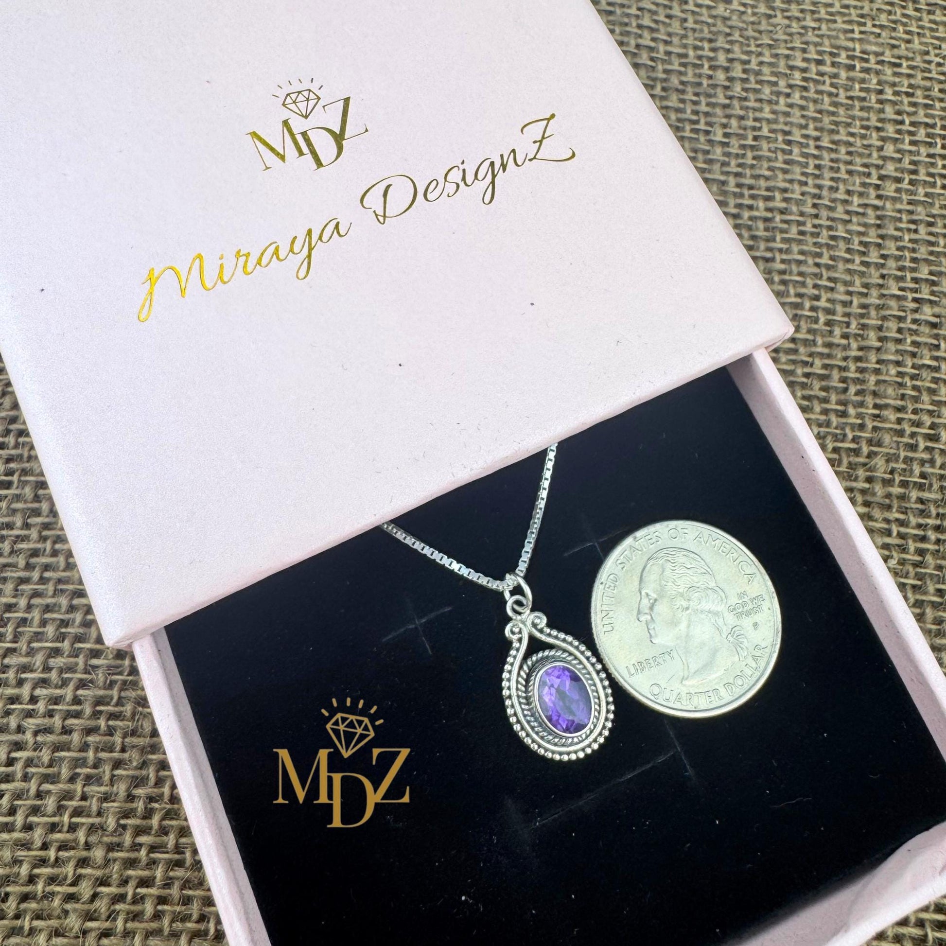 Vintage Oval Sterling Silver Pendant with Amethyst or Garnet