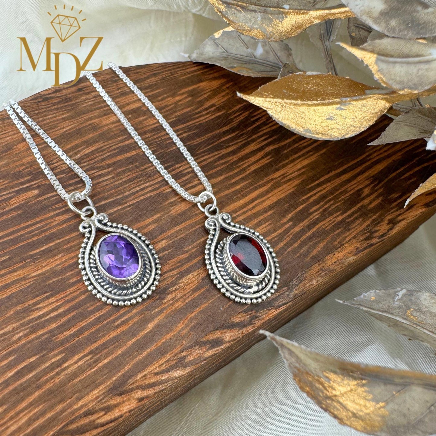 Vintage Oval Sterling Silver Pendant with Amethyst or Garnet