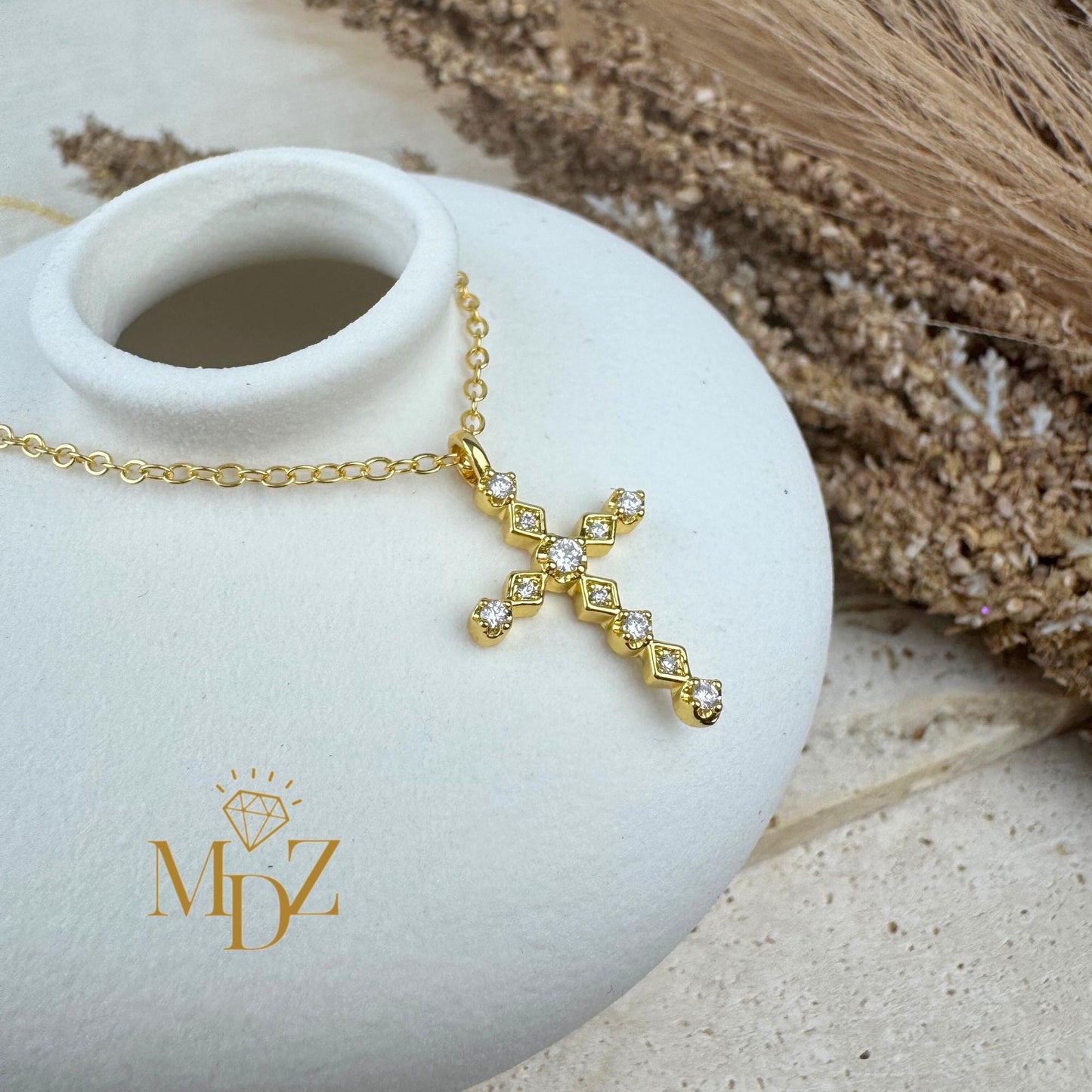White CZ Cross Necklace