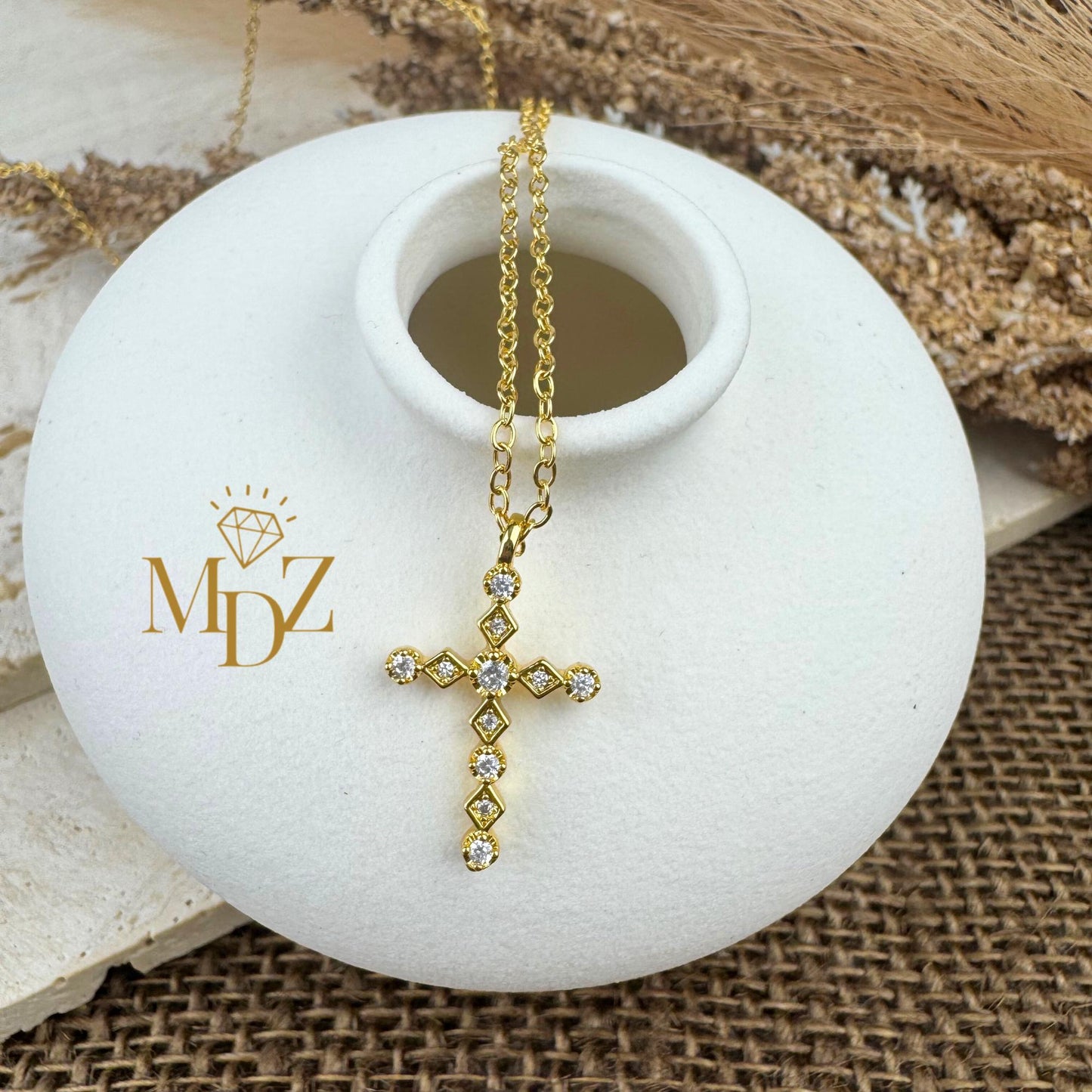 White CZ Cross Necklace
