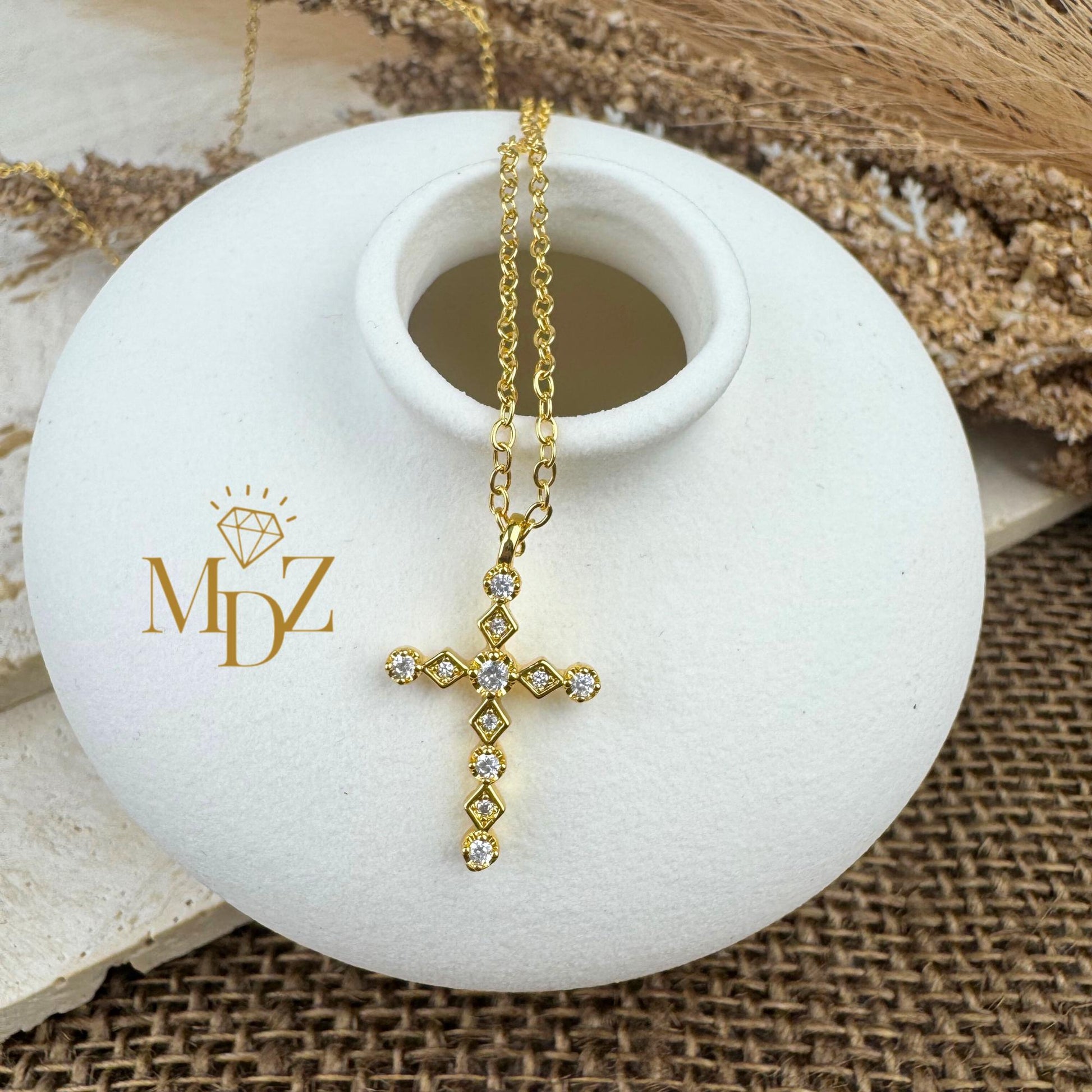 White CZ Cross Necklace