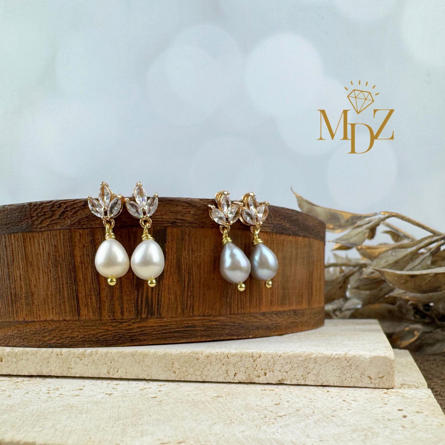 Gold Freshwater Pearl Wedding Earrings