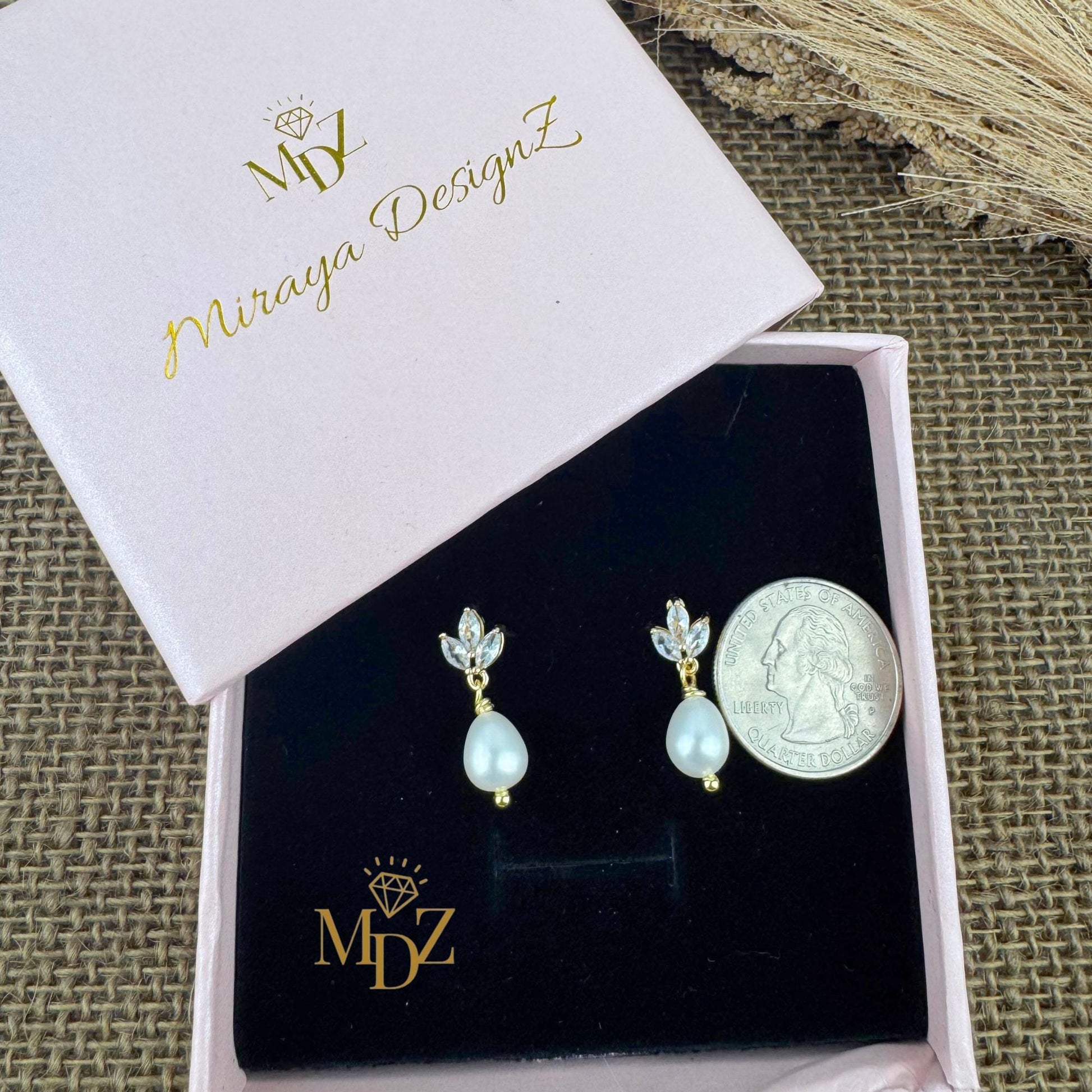 Gold Freshwater Pearl Wedding Earrings