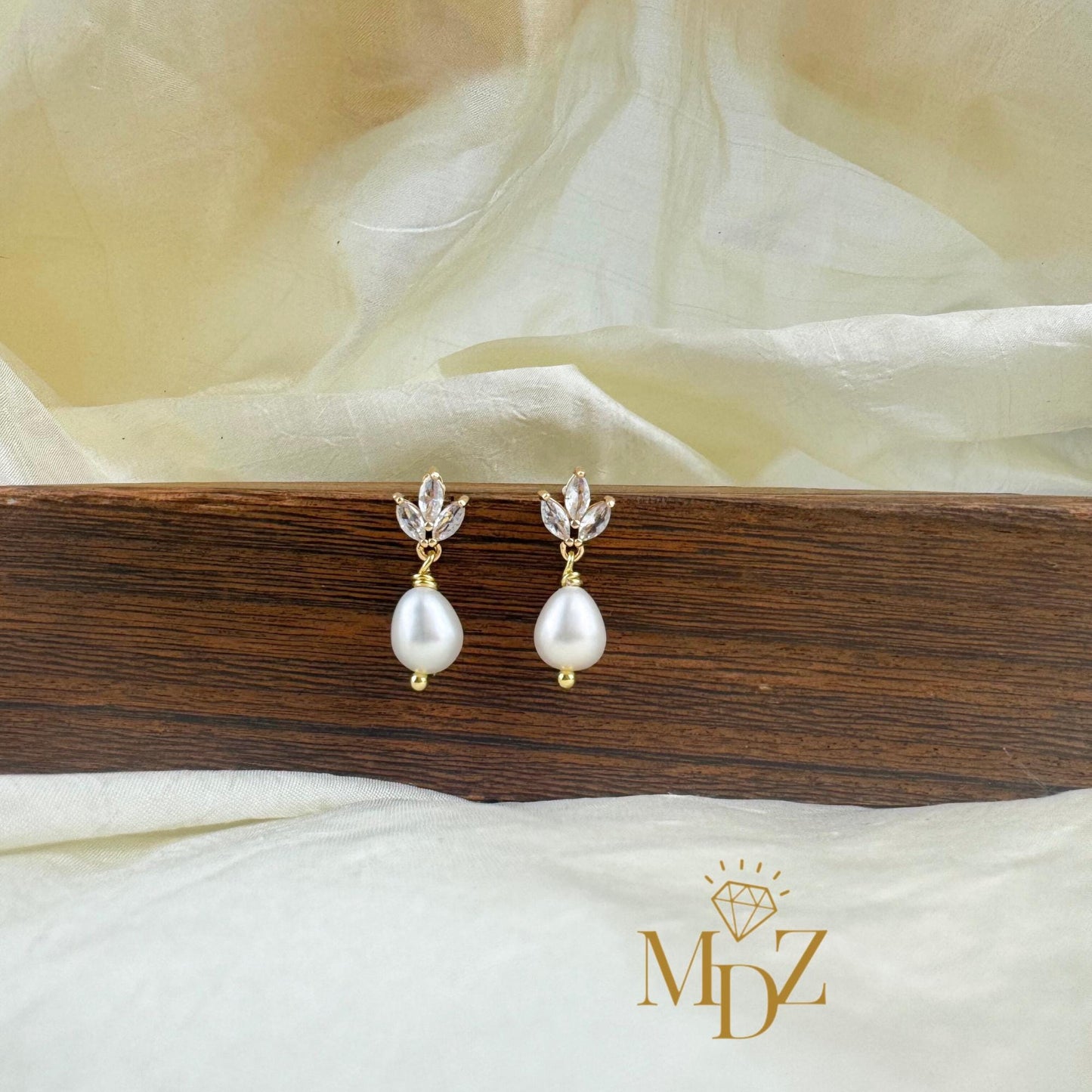 Gold Freshwater Pearl Wedding Earrings
