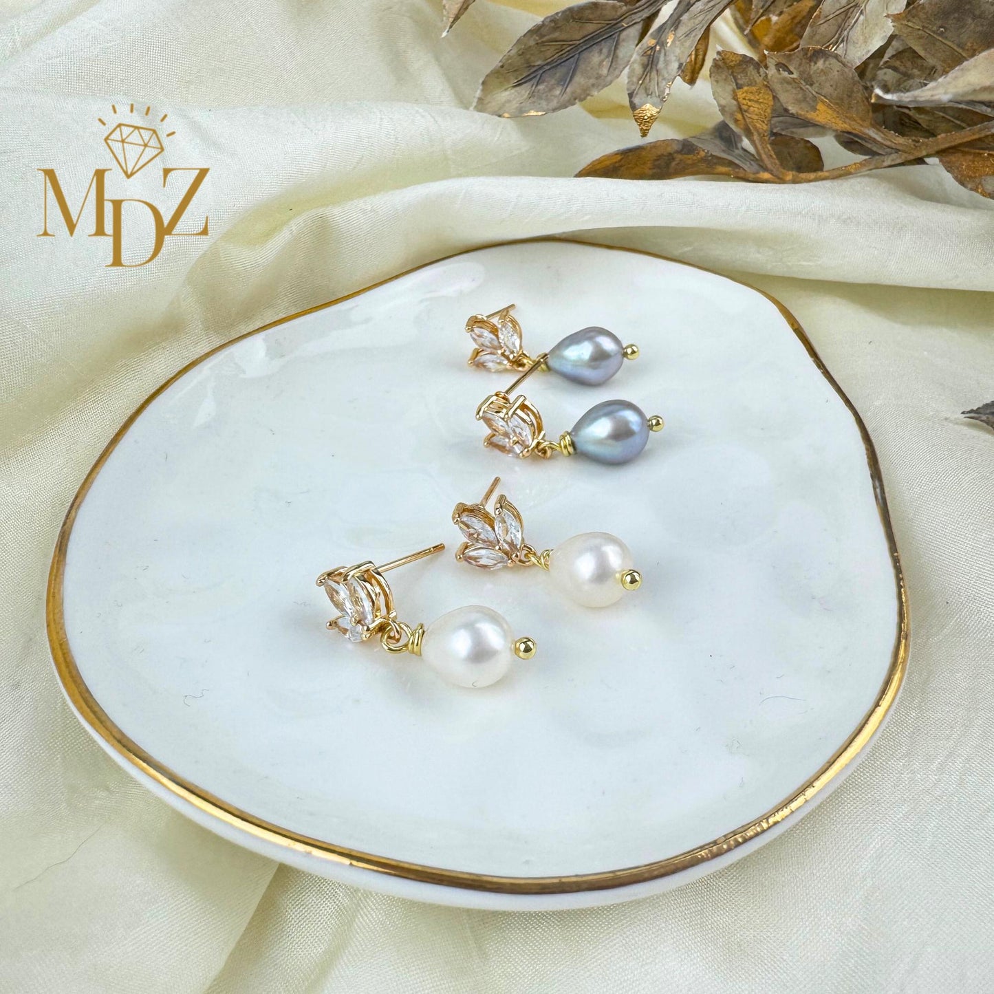 Gold Freshwater Pearl Wedding Earrings