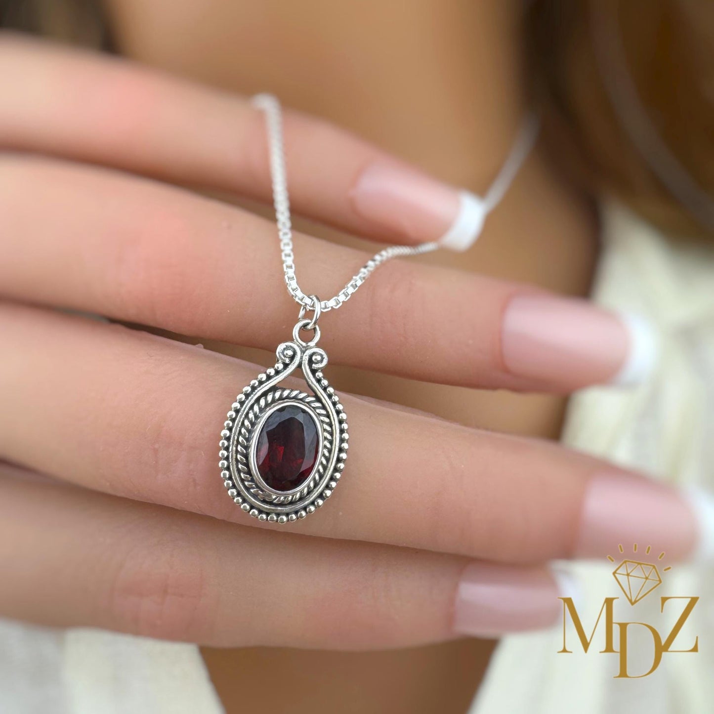 Vintage Oval Sterling Silver Pendant with Amethyst or Garnet