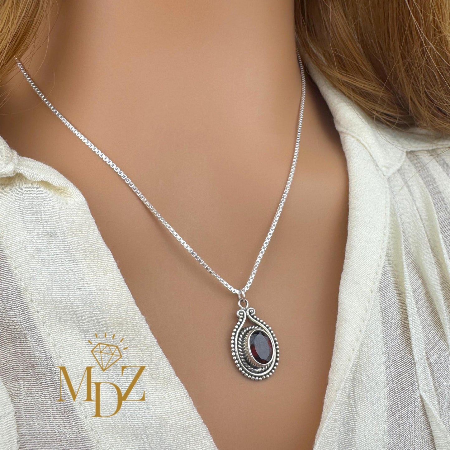 Vintage Oval Sterling Silver Pendant with Amethyst or Garnet