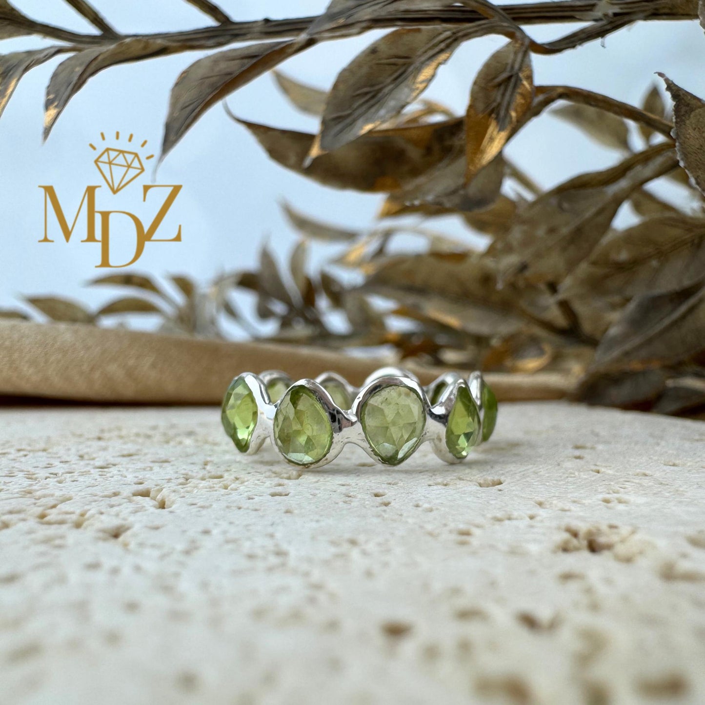 Natural Peridot Sterling Silver Eternity Ring