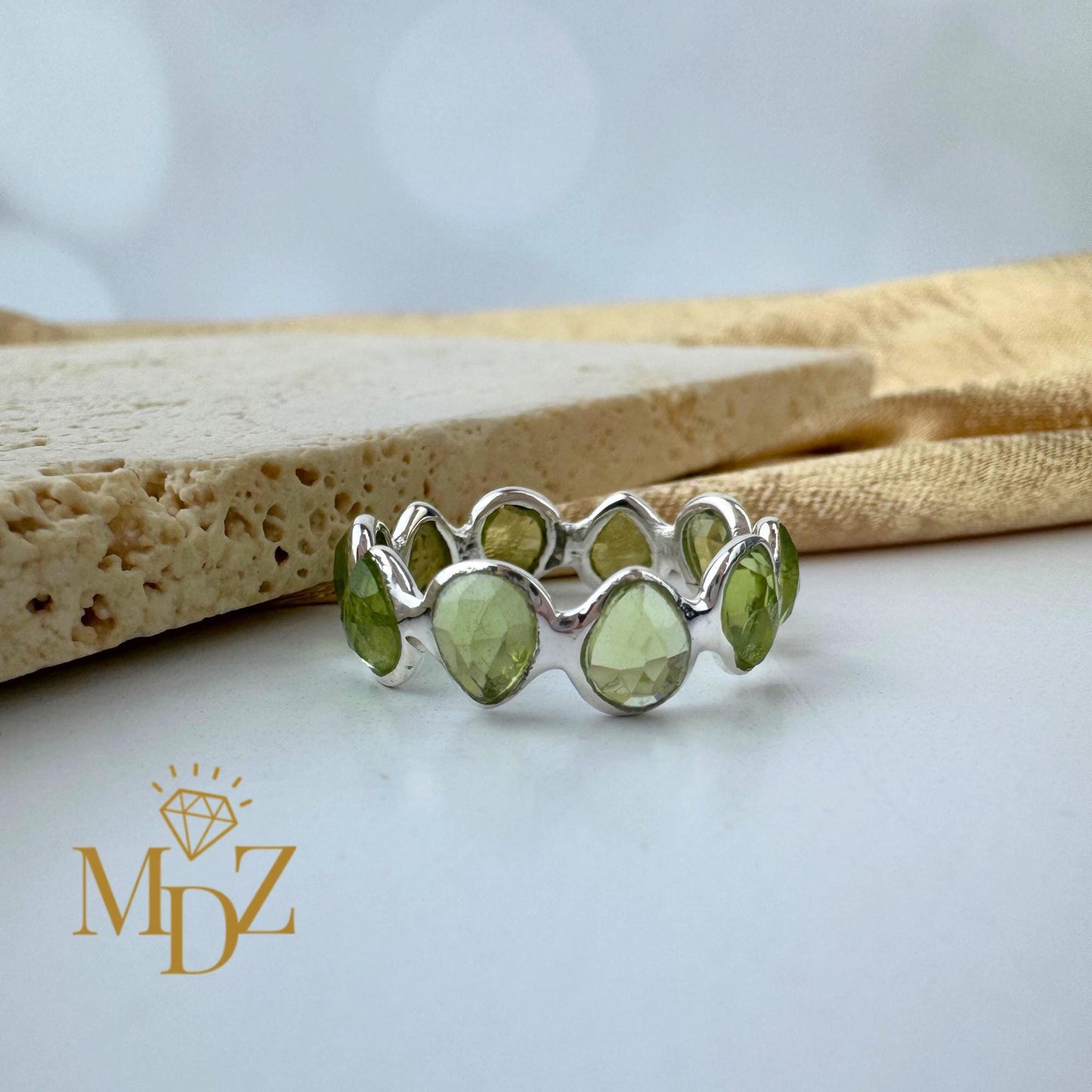 Natural Peridot Sterling Silver Eternity Ring