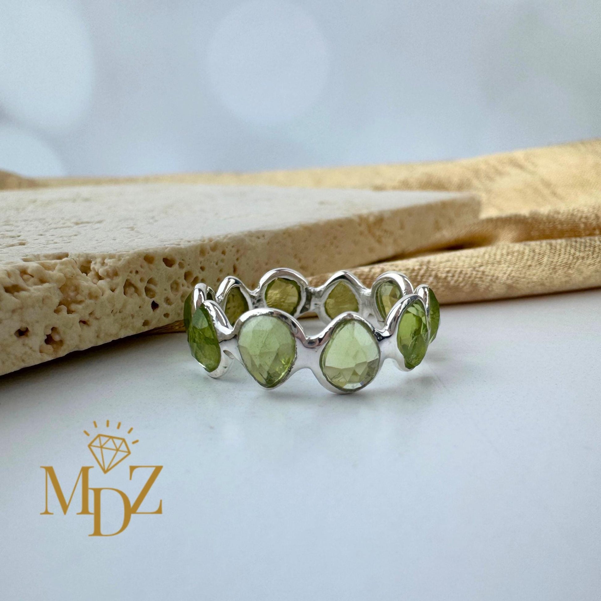 Natural Peridot Sterling Silver Eternity Ring