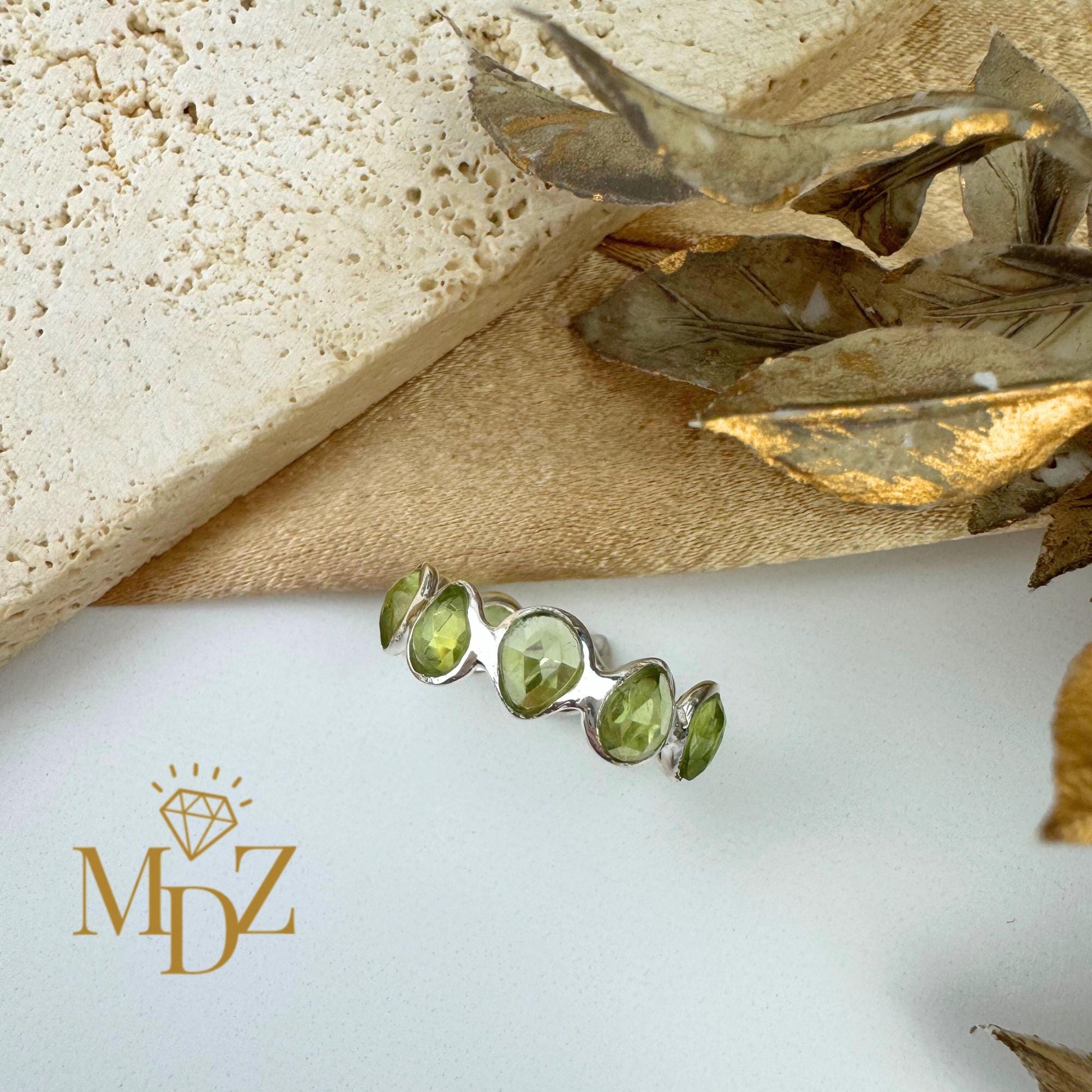 Natural Peridot Sterling Silver Eternity Ring