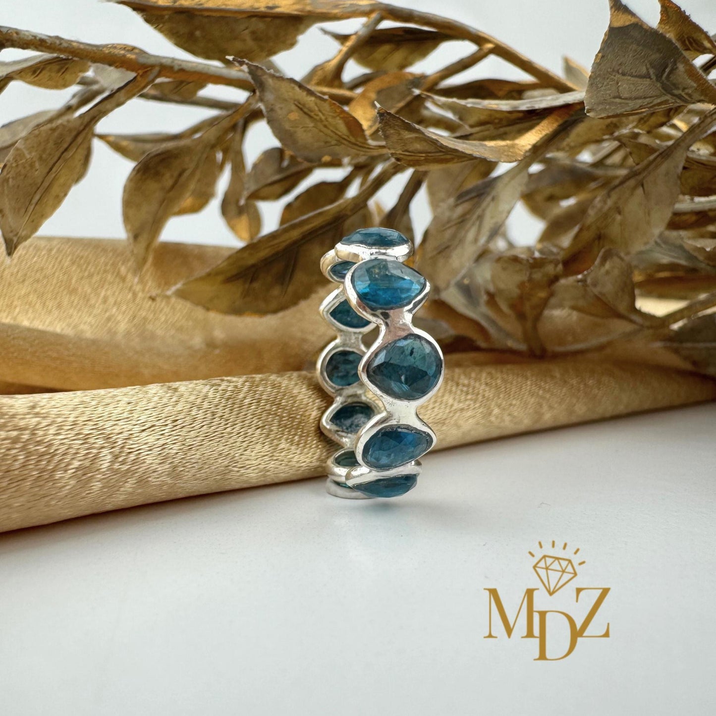 Sterling Silver Natural London Blue Topaz Eternity Ring