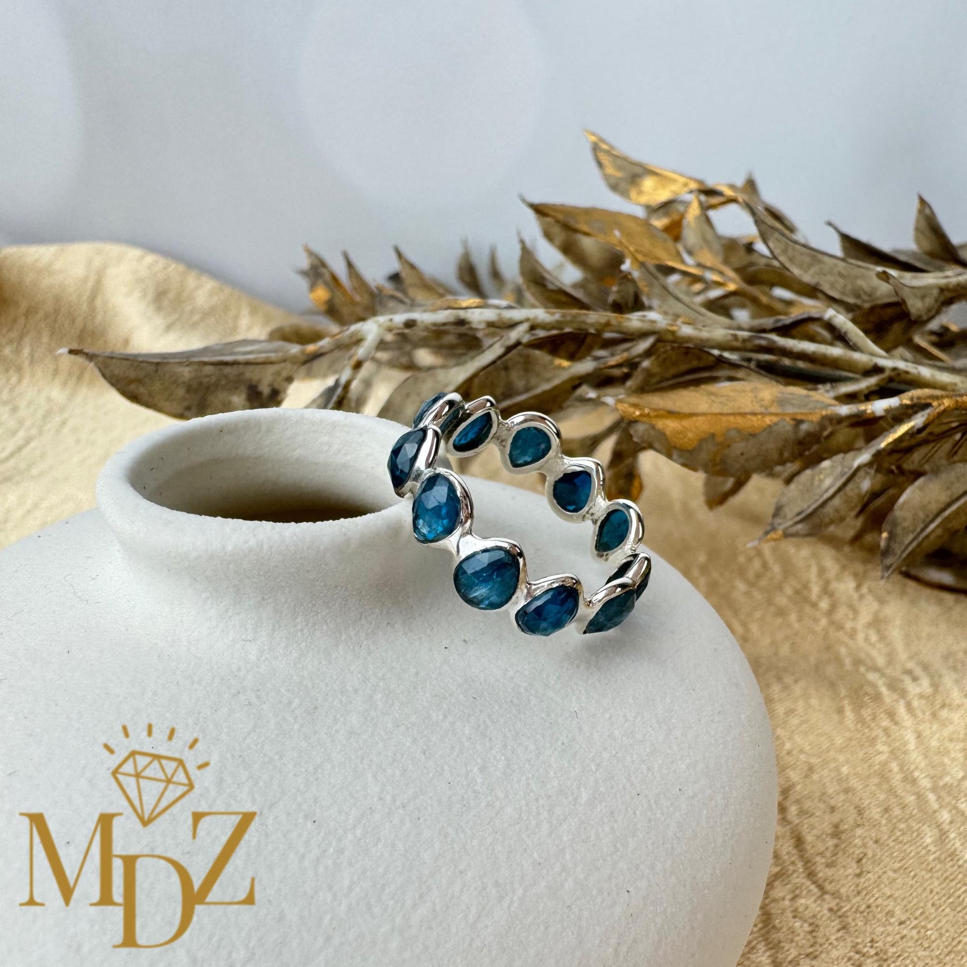 Sterling Silver Natural London Blue Topaz Eternity Ring