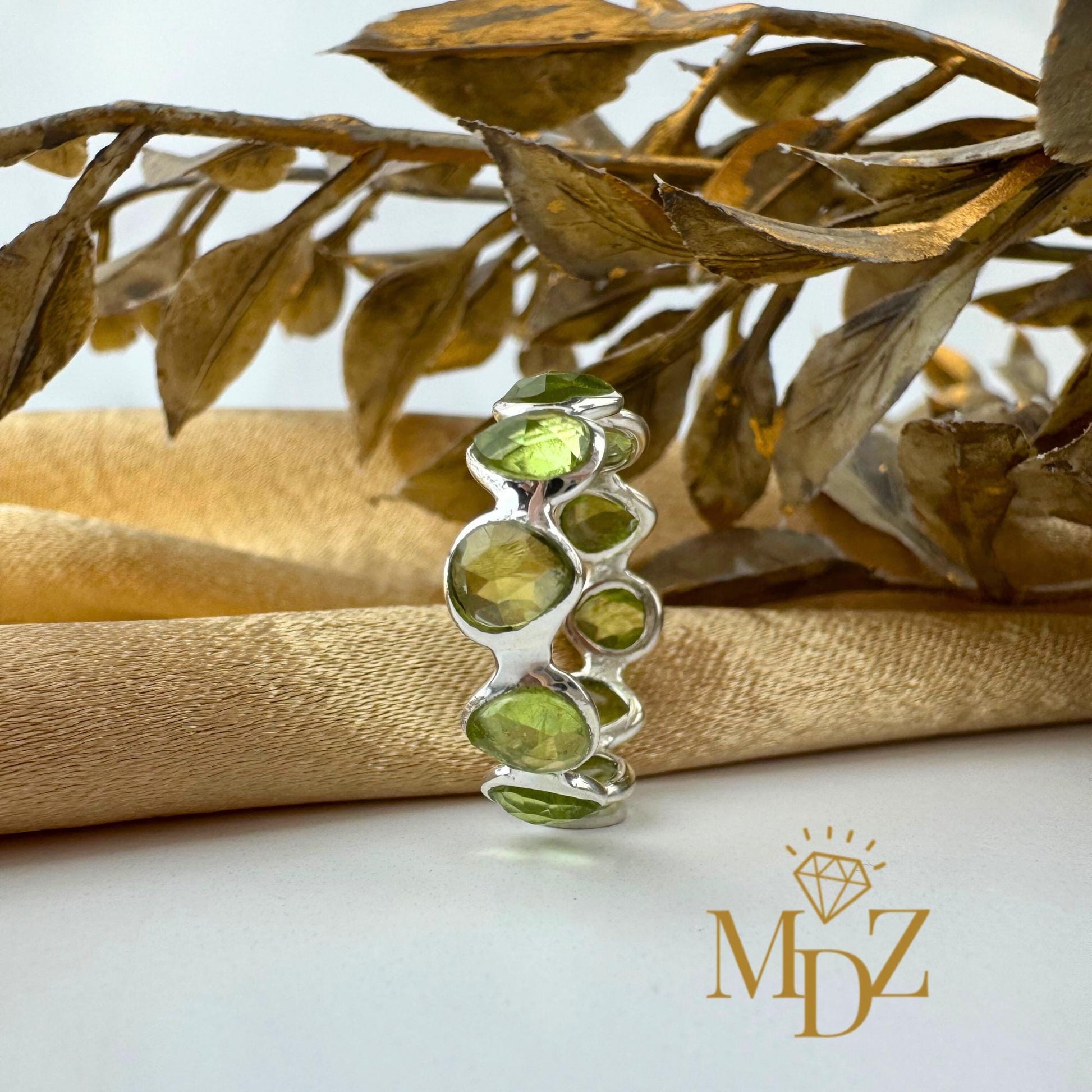Natural Peridot Sterling Silver Eternity Ring