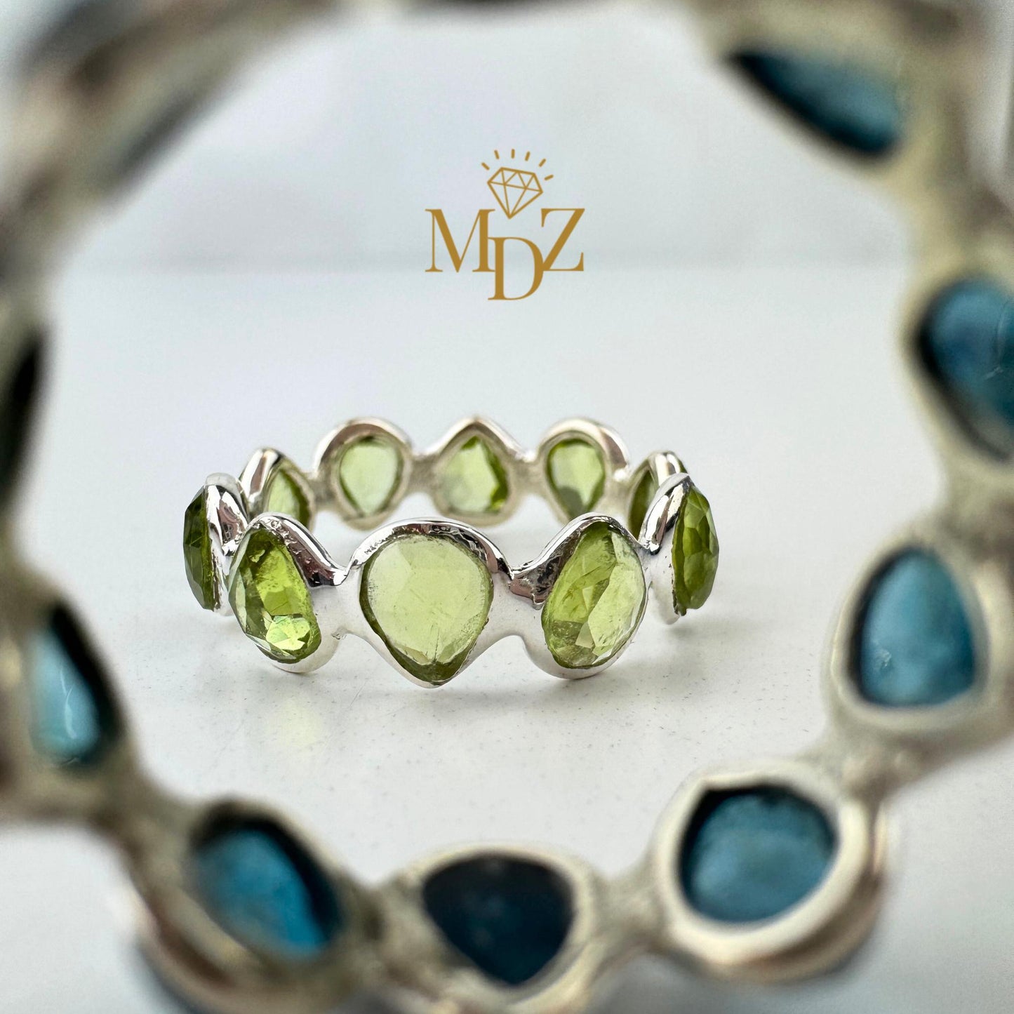 Natural Peridot Sterling Silver Eternity Ring