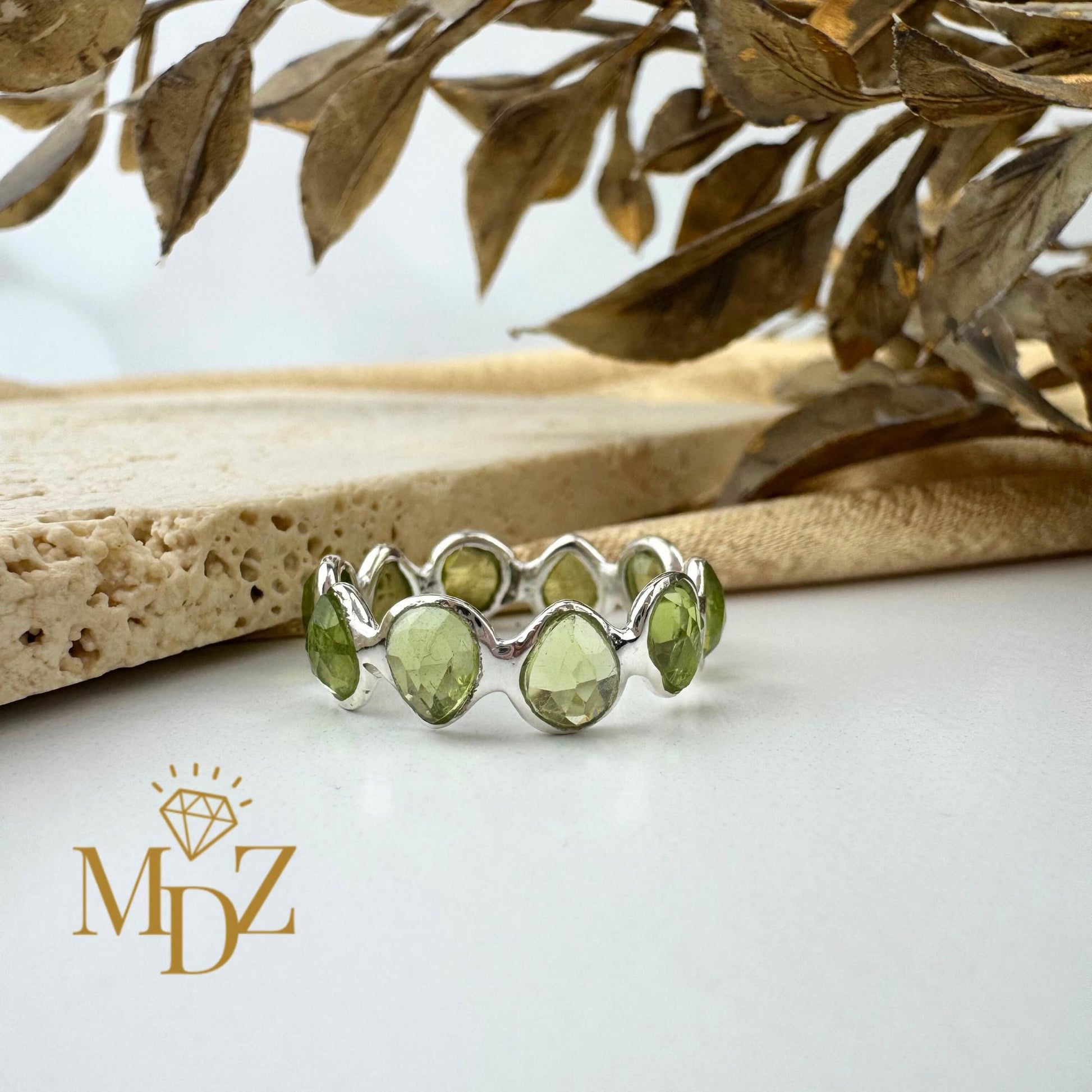 Natural Peridot Sterling Silver Eternity Ring