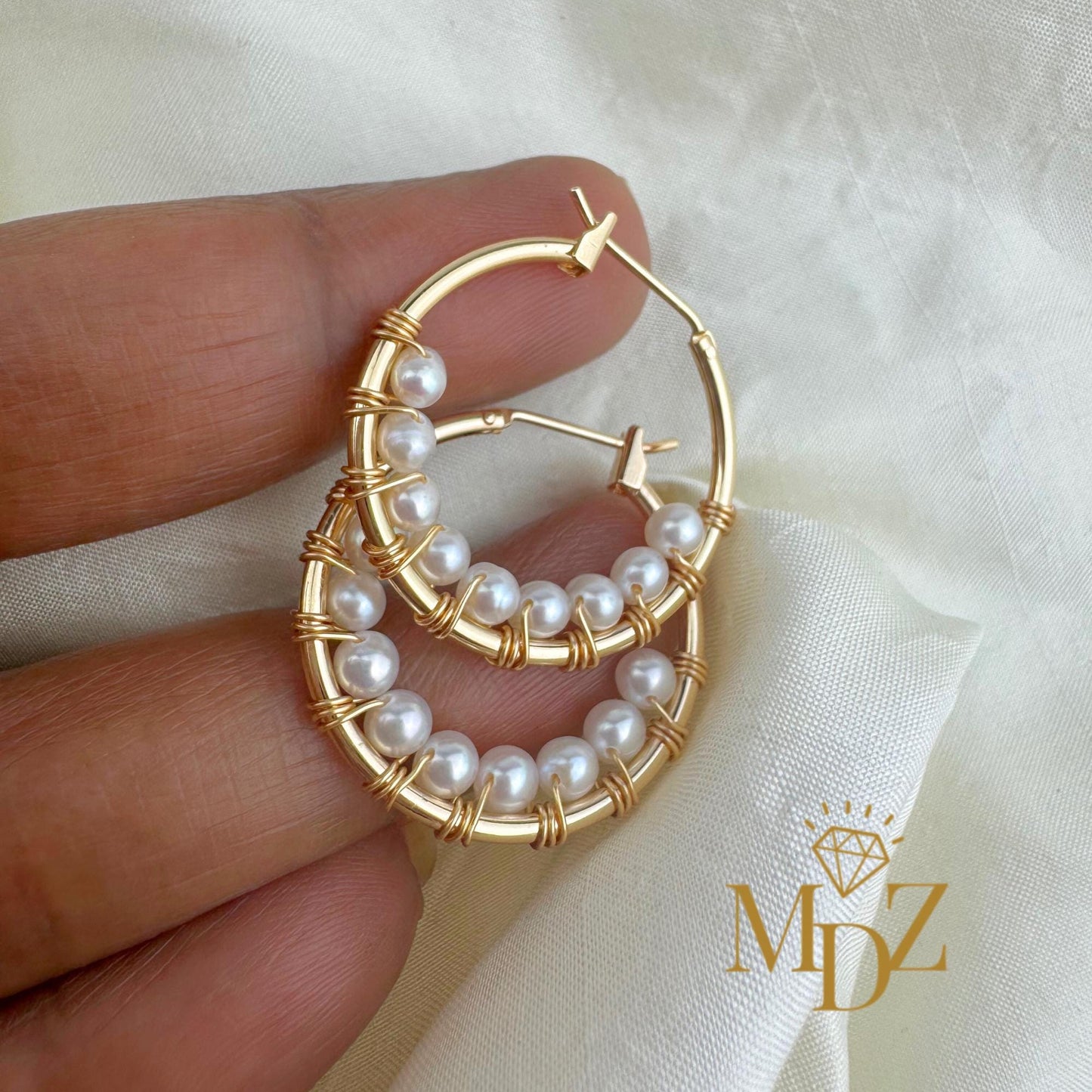 Gold Pearl Hoop Earrings