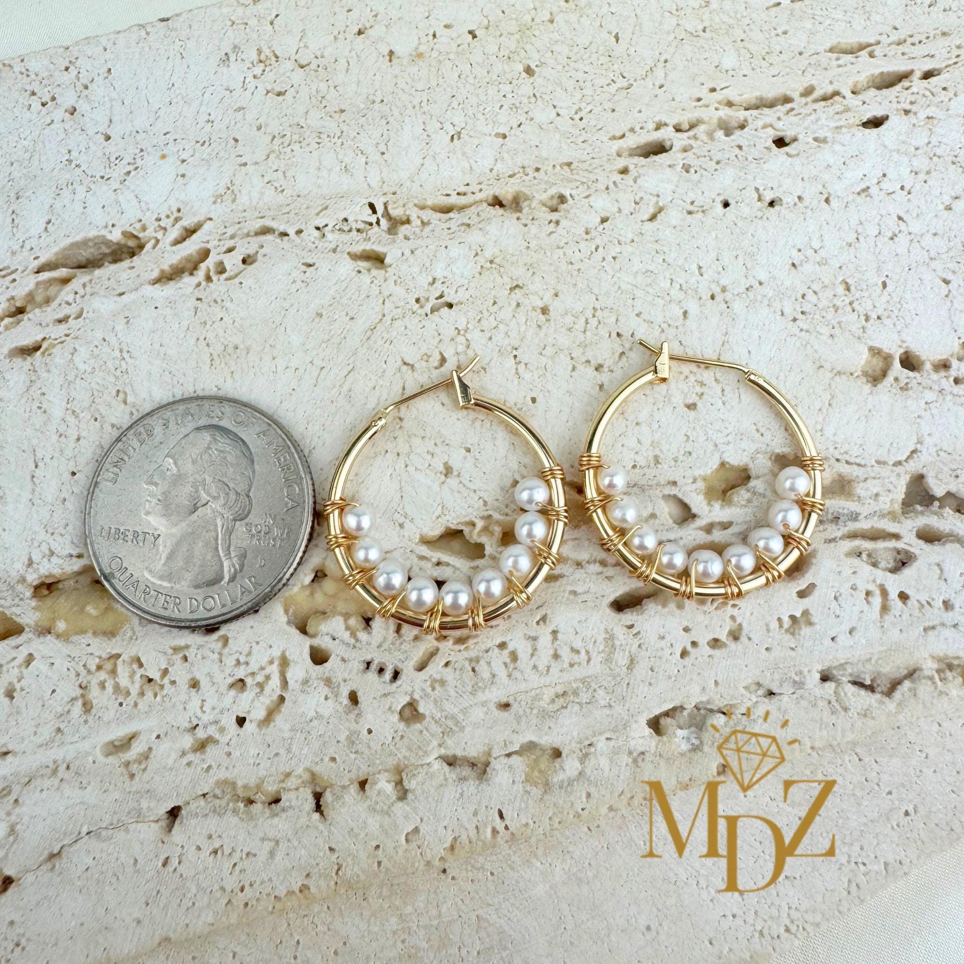 Gold Pearl Hoop Earrings